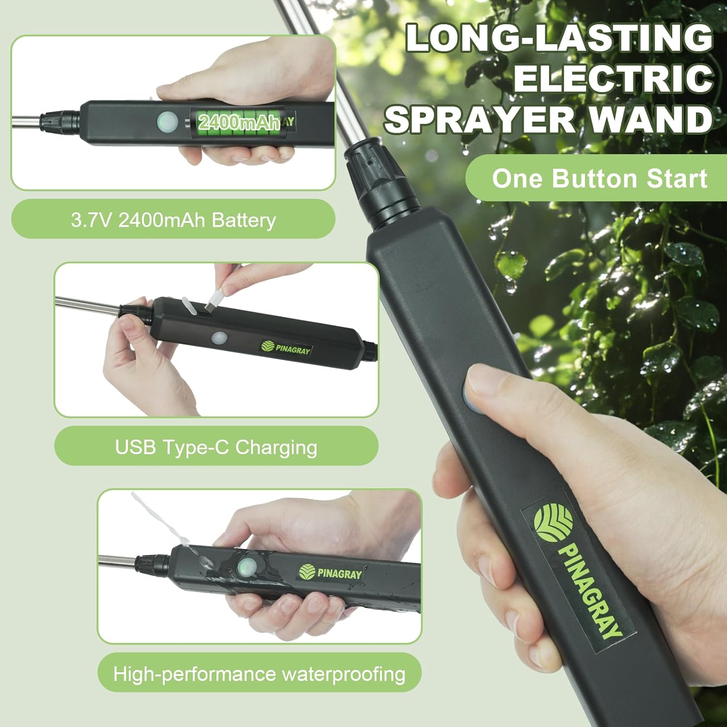 Electric Sprayer Wand, Adjustable Nozzle Telescopic Design with 16.4FT Hose, Rechargeable Battery ensure Long Runtime, Lightweight Cordless Tool for Weed Control & Plant Watering