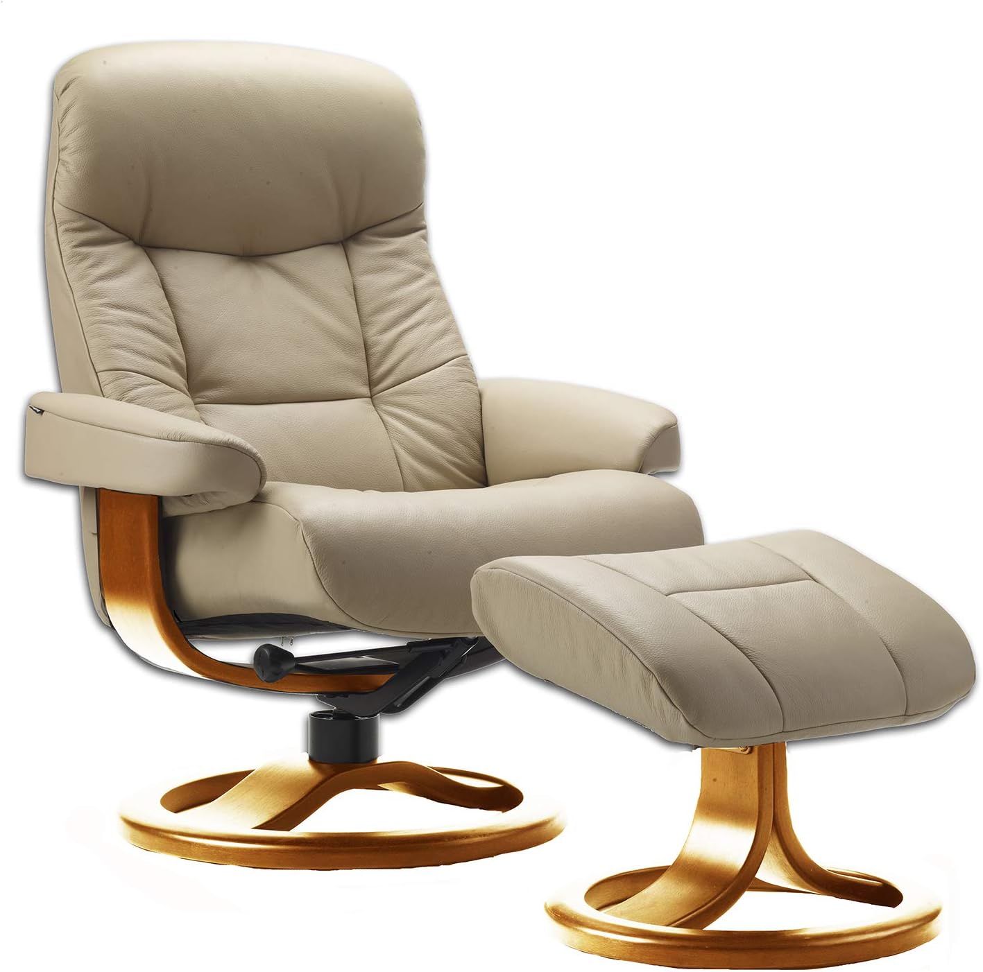 Fjords Hjellegjerde Leather Norwegian Ergonomic Scandinavian Lounge Reclining Chair 215 Small Muldal Swivel Recliner Furniture Nordic Line Genuine Sandel Light Brown Leather Cherry Wood