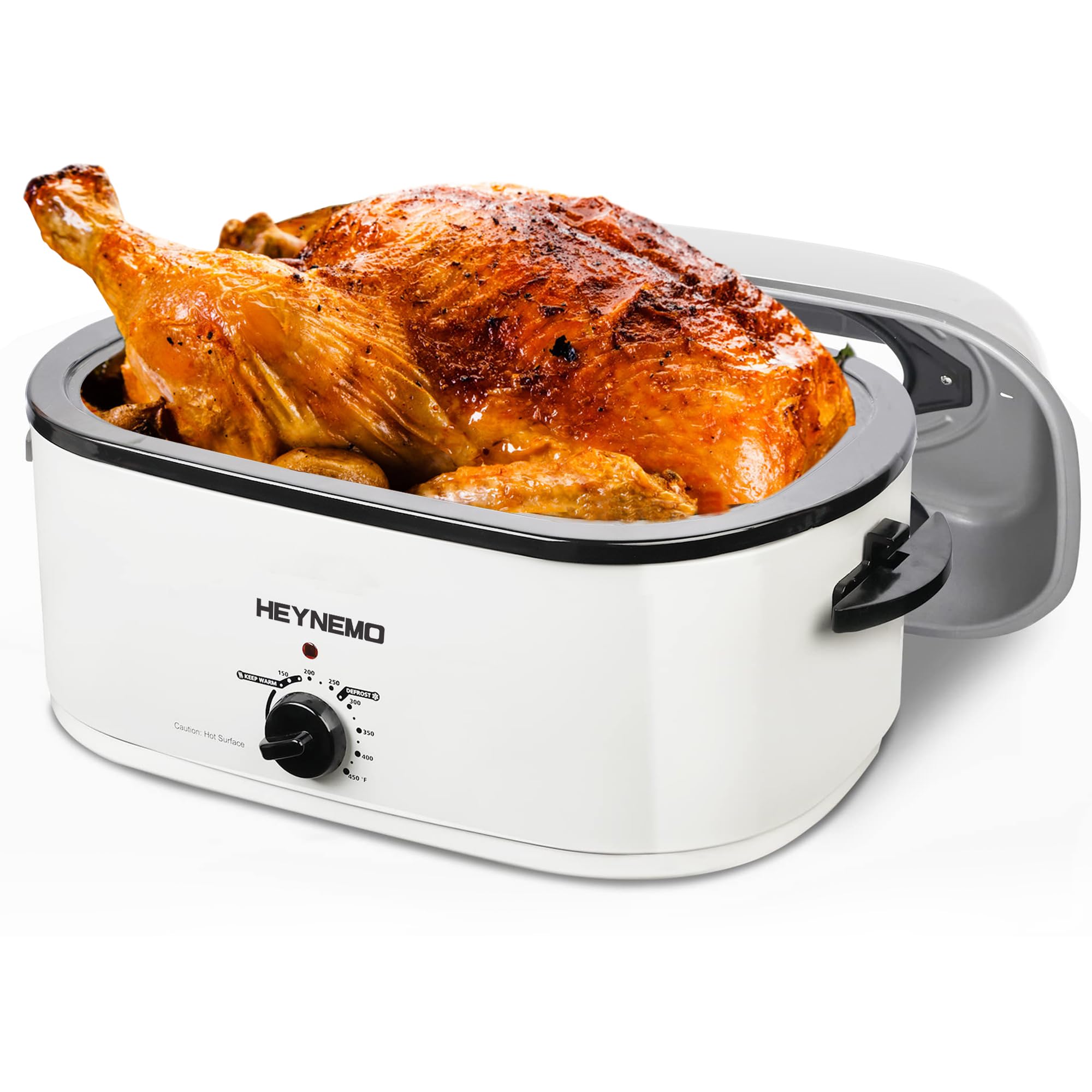 26QT Electric Roaster Oven, Electric Turkey Roaster with Viewing & Self-basting Lid, Stainless Steel Turkey Roaster Oven, White