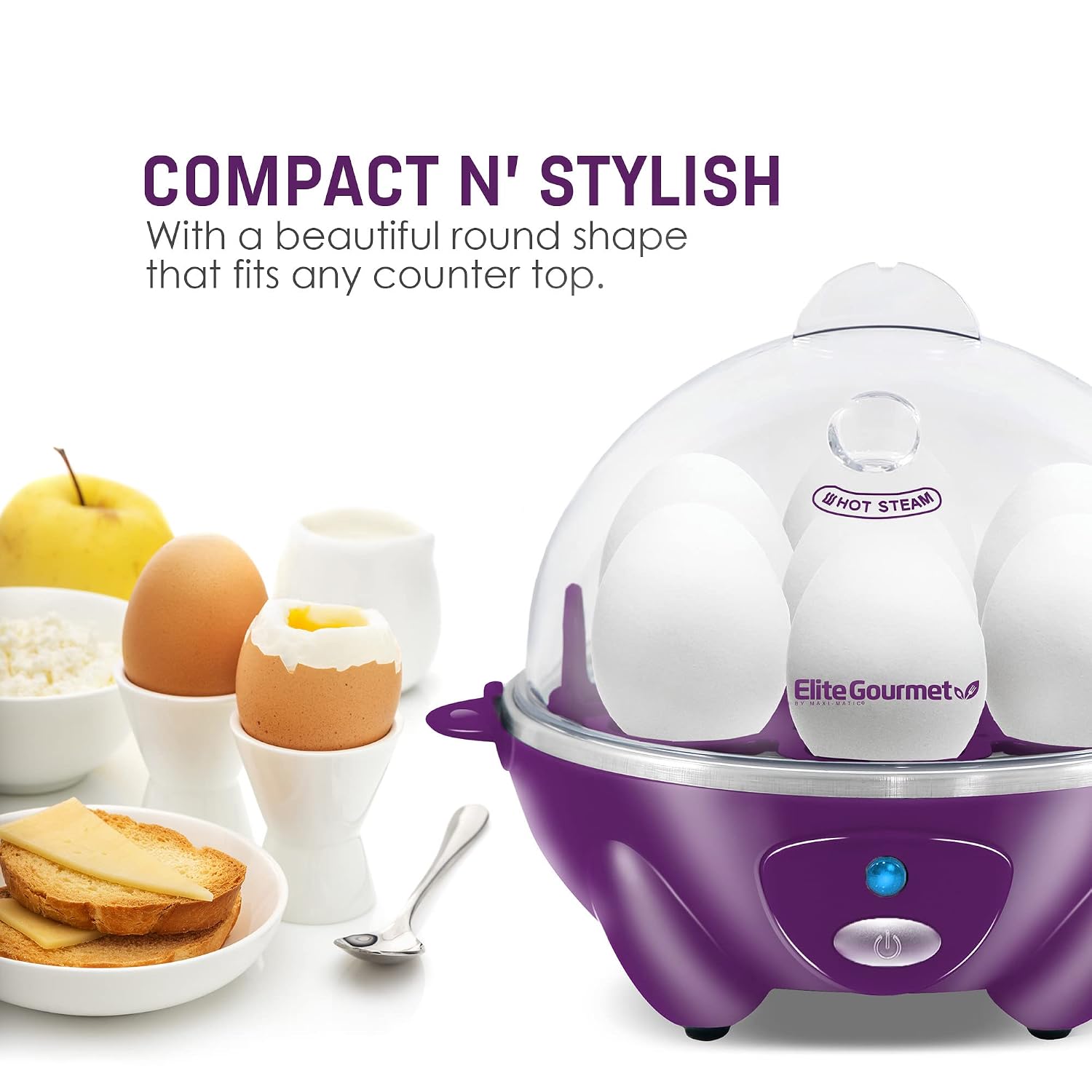 Elite Gourmet Easy Electric 7 Egg Capacity Soft, Medium, Hard-Boiled Cooker Poacher, Scrambled, Omelet Maker with Auto Shut-Off and Buzzer, BPA Free, view 15