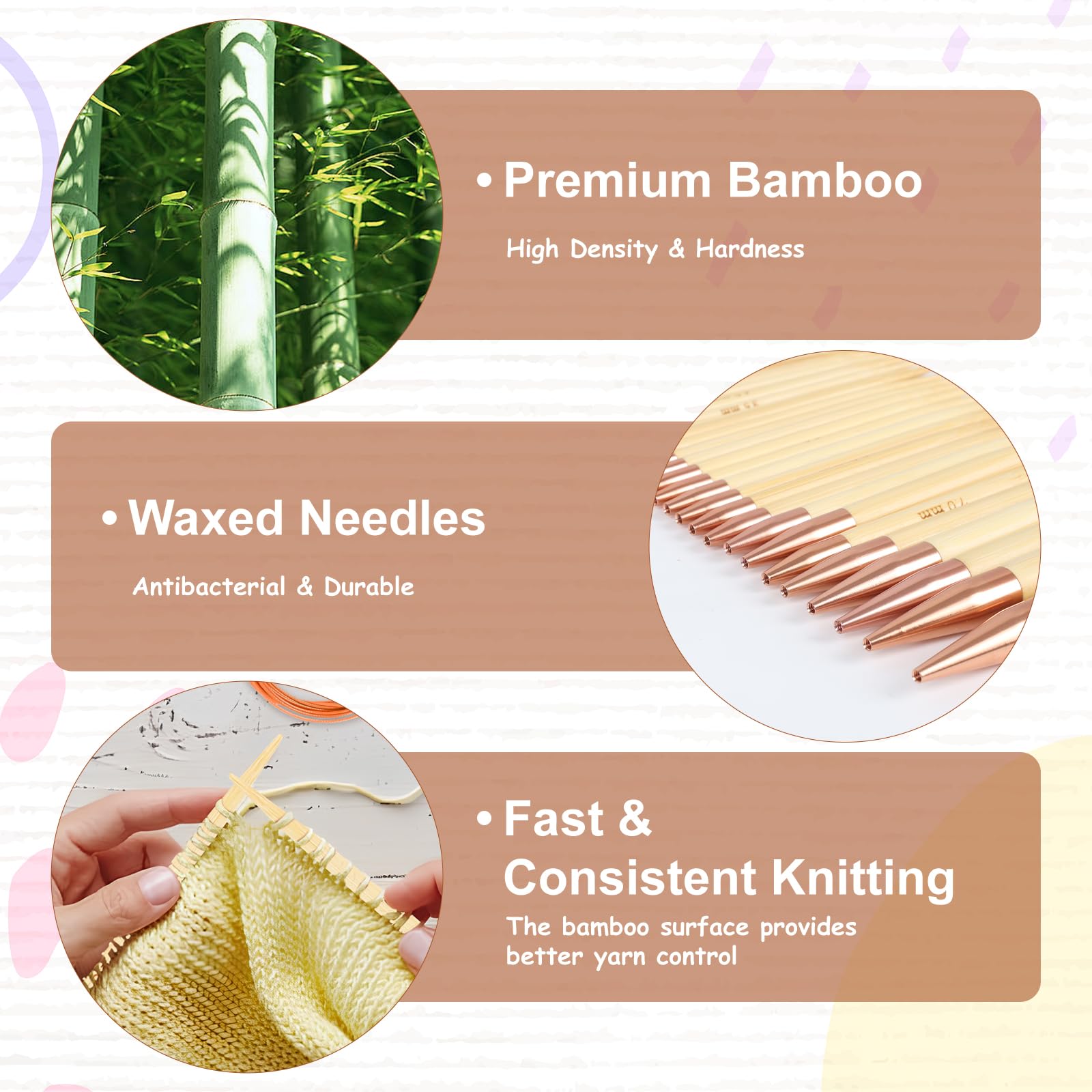 Juego de agujas circulares intercambiables de bambú