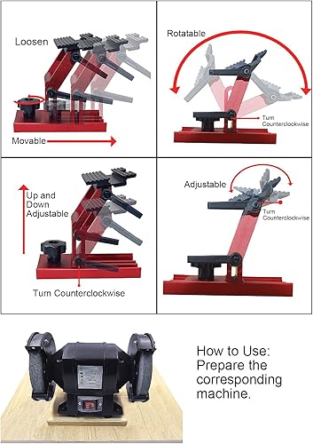 Miniatura 8 de Plantilla de afilado de soporte de herramientas de repuesto ajustable para amoladoras de banco y lijadoras, incluye deslizador de inglete giratorio