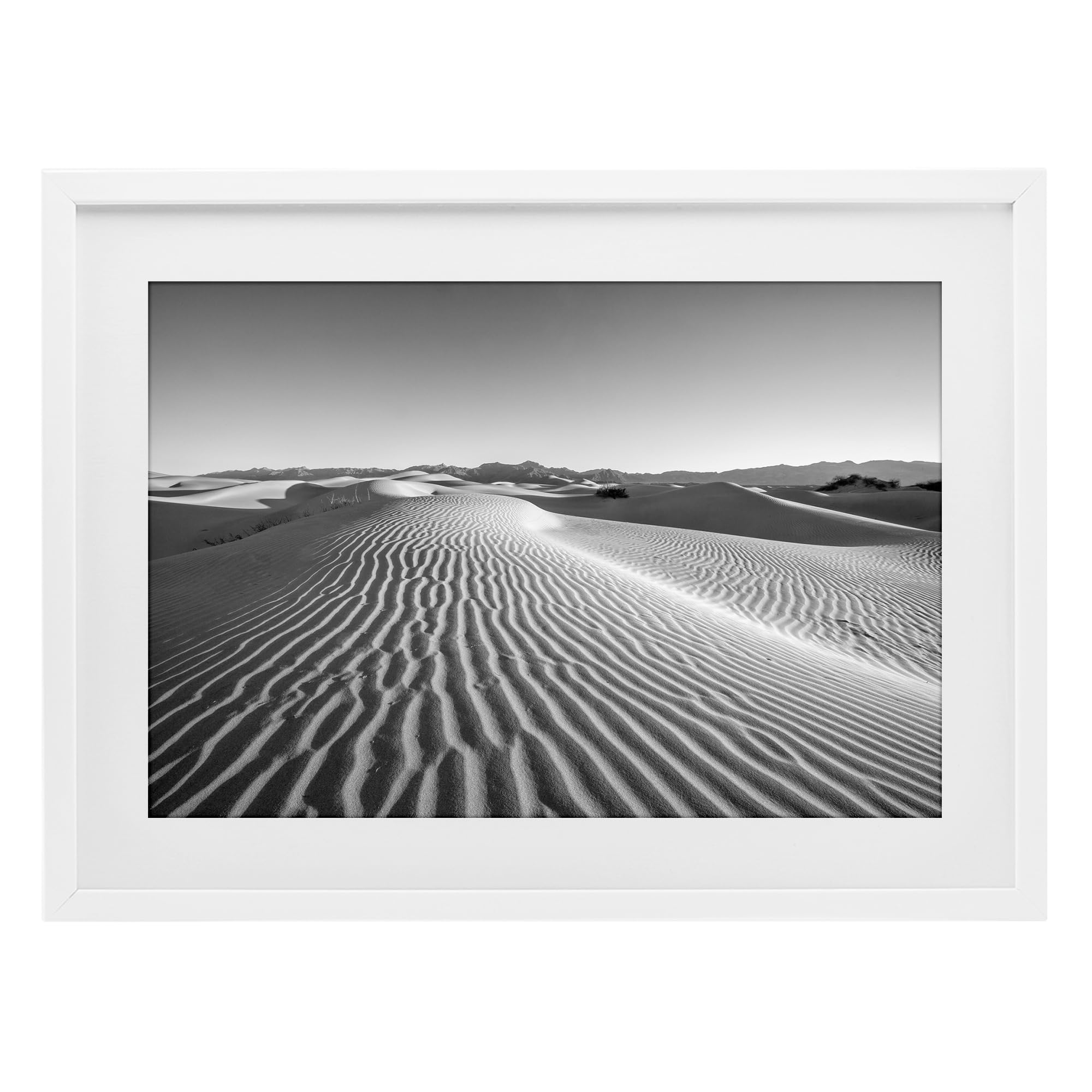 Stupell Industries Greyscale Desert Dunes with Sand Ripples, Minimal Landscape Wall Art for Living Room, 17 x 23 Inch Framed Matted Print Under Glass, by Jon Evan, Made in USA Gift