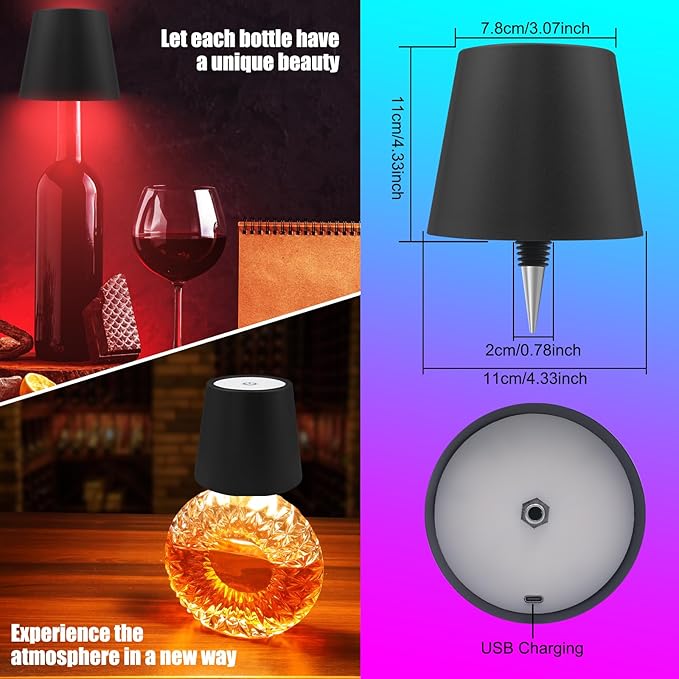 TGXCF Wireless Bottle Lamp with Remote Control, Rechargeable RGB Wine Bottle with 3Modes Light Dimming, Waterproof Touch Lamp Head for Room, Bar, Restaurant and Party Decorations(Black RGB) photo 2