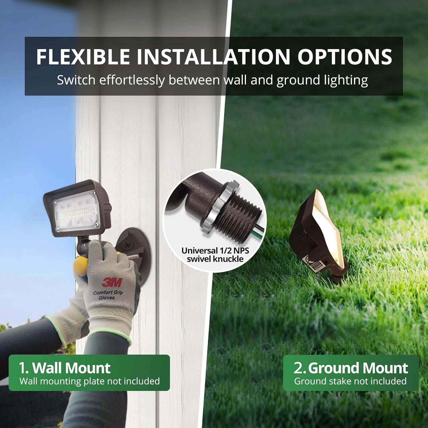 GKOLED 25W LED Flood Lights Outdoor, Dusk to Dawn Security Light, with Anti-Glare Guard, 120V 3000K 2600LM Waterproof Landscape Lighting, Aluminum, 1/2" Knuckle Mount, 2 Pack, UL Listed