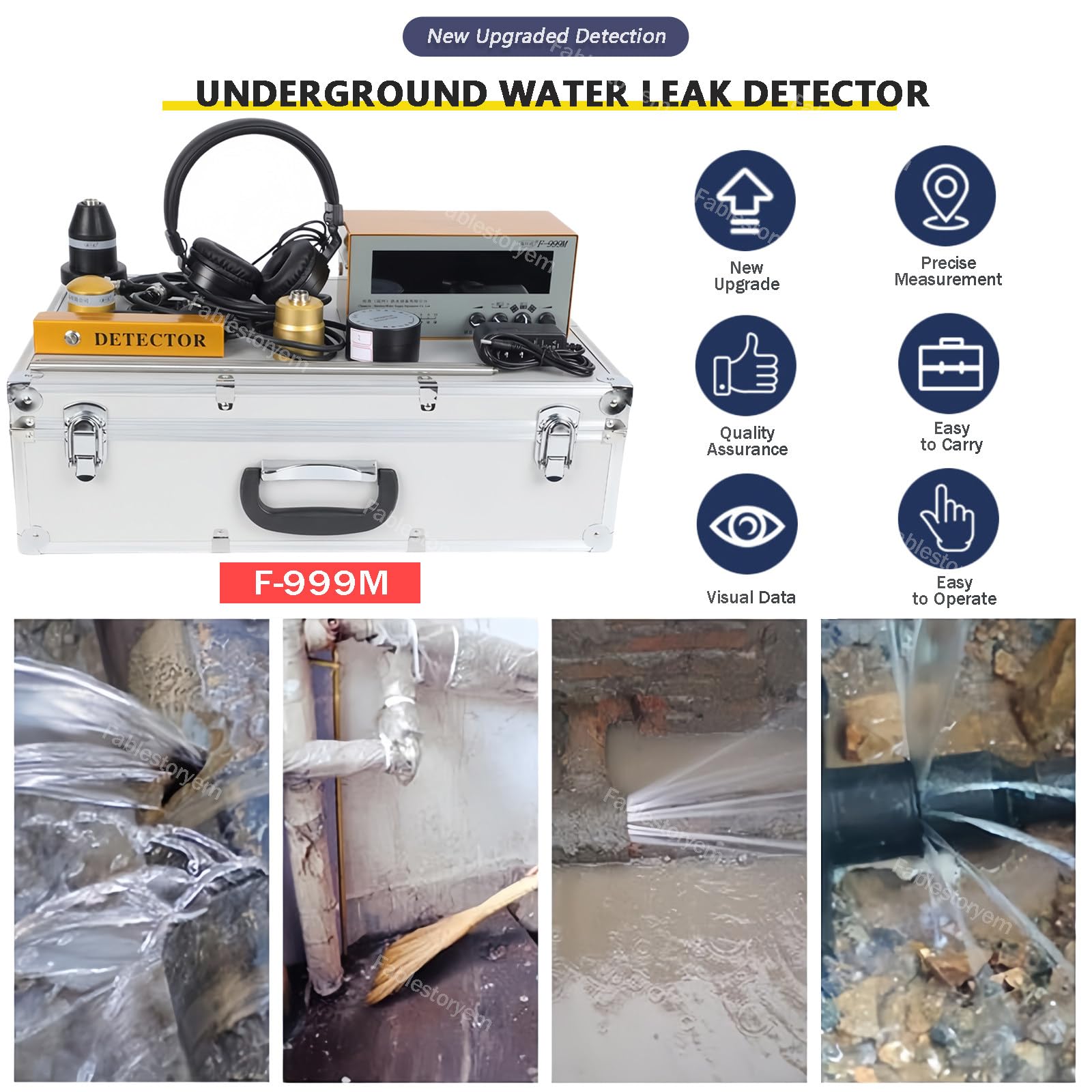 Détecteur de fuite d'eau avec volume réglable LCD multi-fréquences pour usage domestique et extérieur, moniteur de fuite de tuyau d'eau élevée pour eau chaude et froide