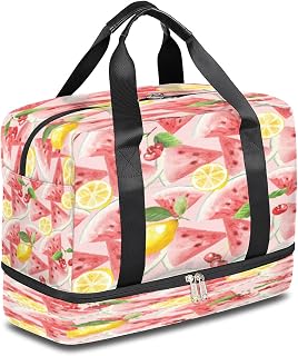 Bolsa esportiva de viagem para mulheres e homens, melancia limão cereja impermeável grande bolsa de ginástica, bolsa de bagagem leve para viagem caminhada piquenique praia, Melancia, limão e cereja, M