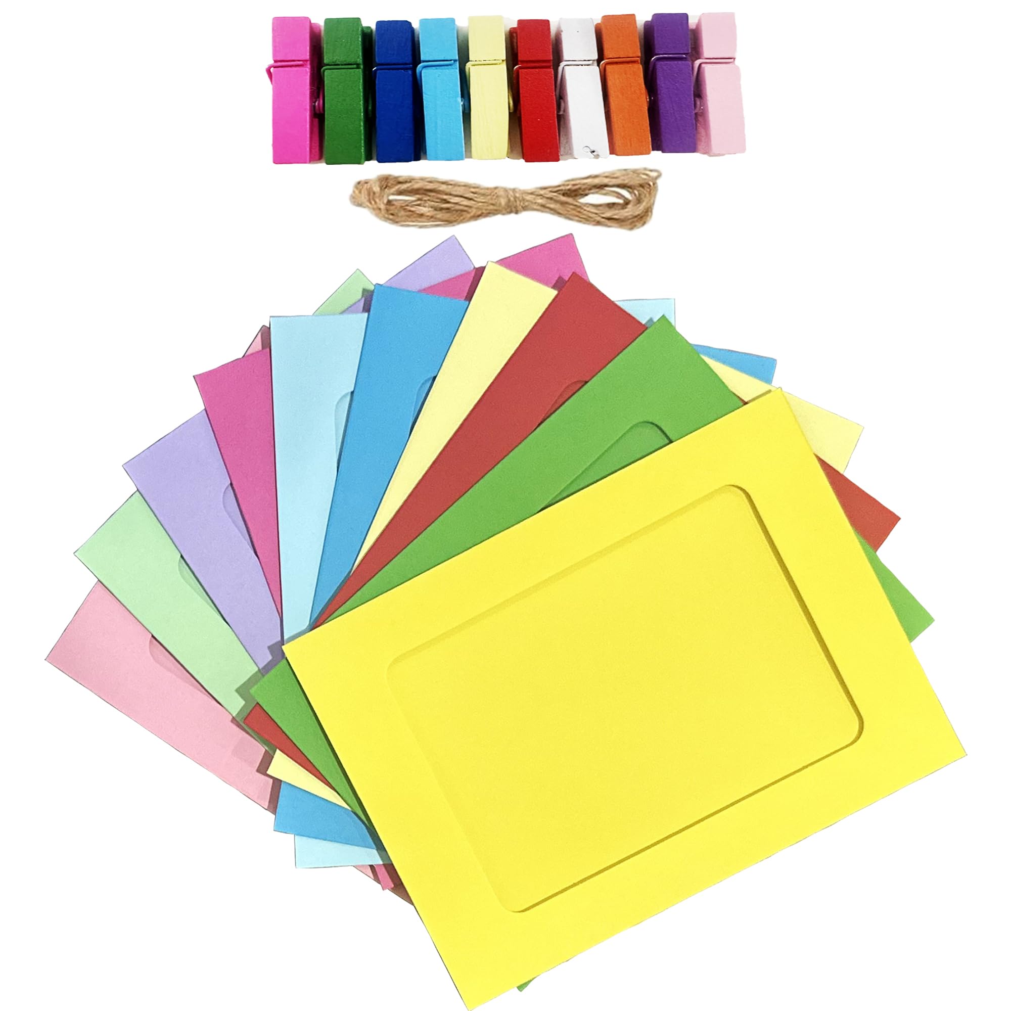 YOOBABOO 10 Colors Paper Picture Frames,paper picture frames 4.5x6,Cardboard Picture Frames With Clips And Hanging Ropes(Color)