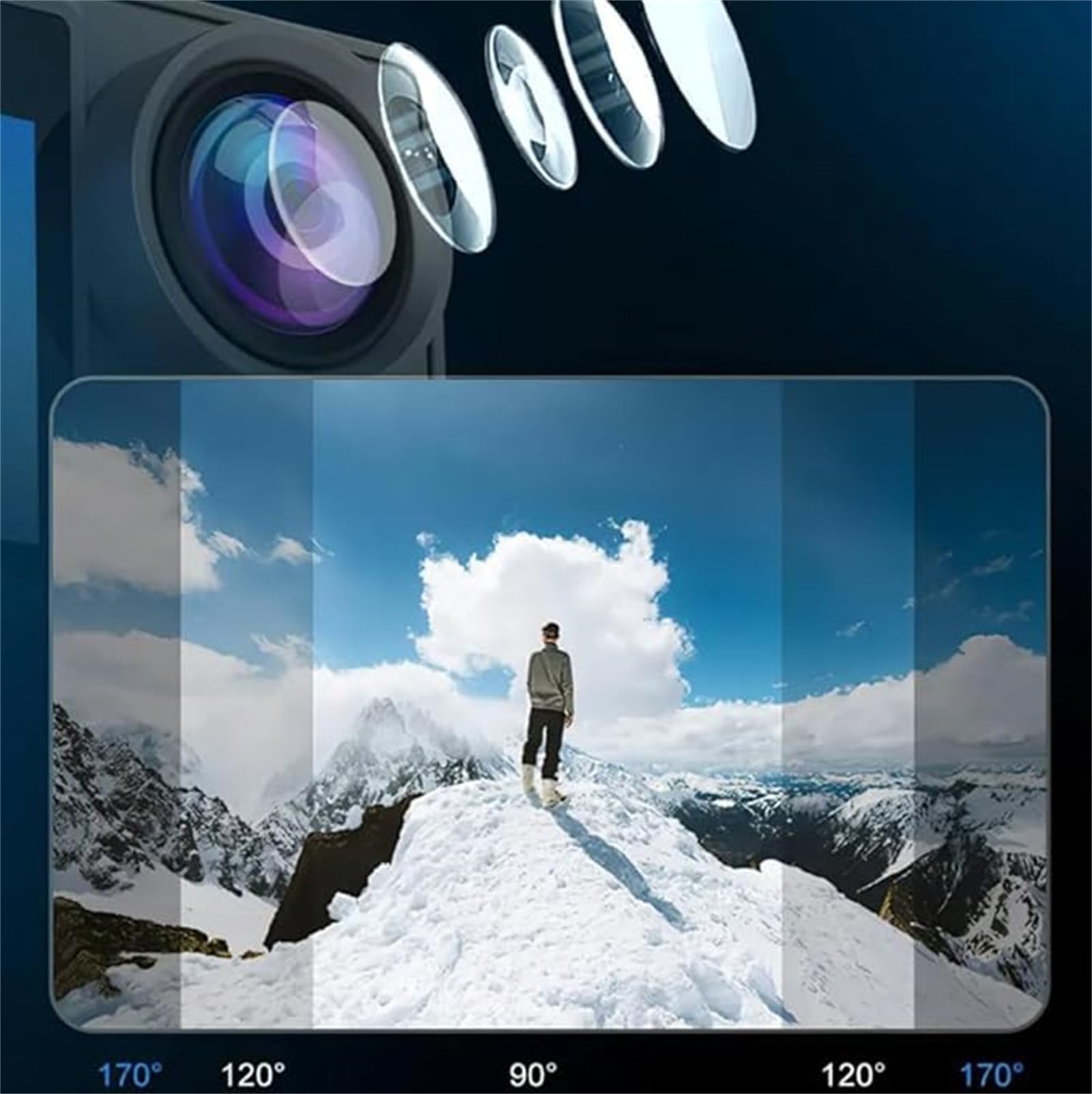 MEIION glaciva Action Kamera 5K + Speicherkarte 64 GB wasserdichte Actionkamera mit WiFi, externem Mikrofon und umfassendem Zubehör für Abenteuer und Unterwasseraufnahmen