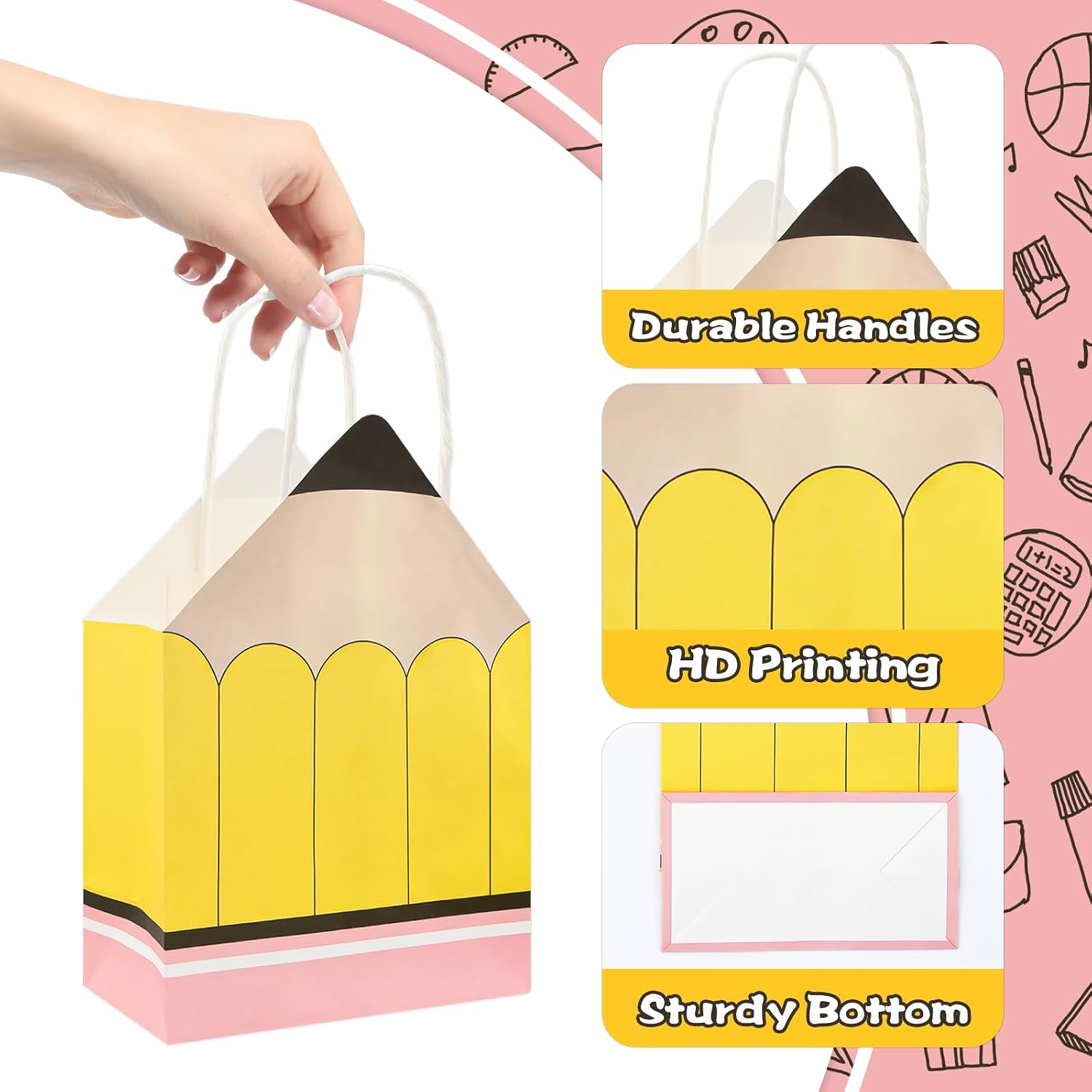 Geluode 12Pcs Pencil 3D Gift Bags, Teacher Candy Gift Boxes, Novelty School Supply Favor Bags for Back to School, Teacher Appreciation, Student Birthday Party Favors Supplies image 3
