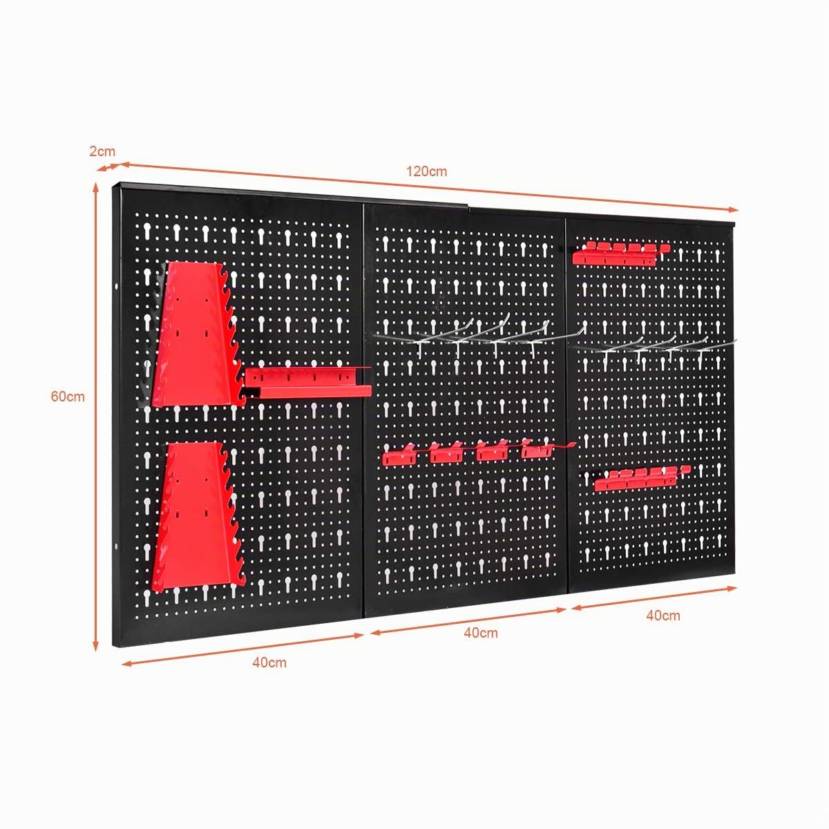 GOPLUS Organizador de Herramientas de Pared, Estante de Almacenamiento de Metal con 3 Paneles Perforados y 17 Accesorios, Soportes para Herramientas para Bricolaje Taller Garaje, 120 x 60 cm