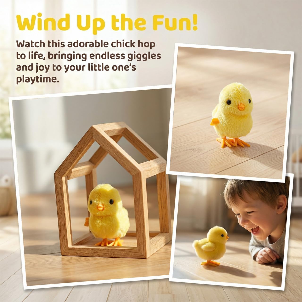 Clockwork Jumping Chicken Wind Up Chicken, 3.54in Simulation Plush Chick Funny Toys, Cute Plush Hopping Chicks Novelty Spring Windup Toys for Kids Toddler Easter Egg