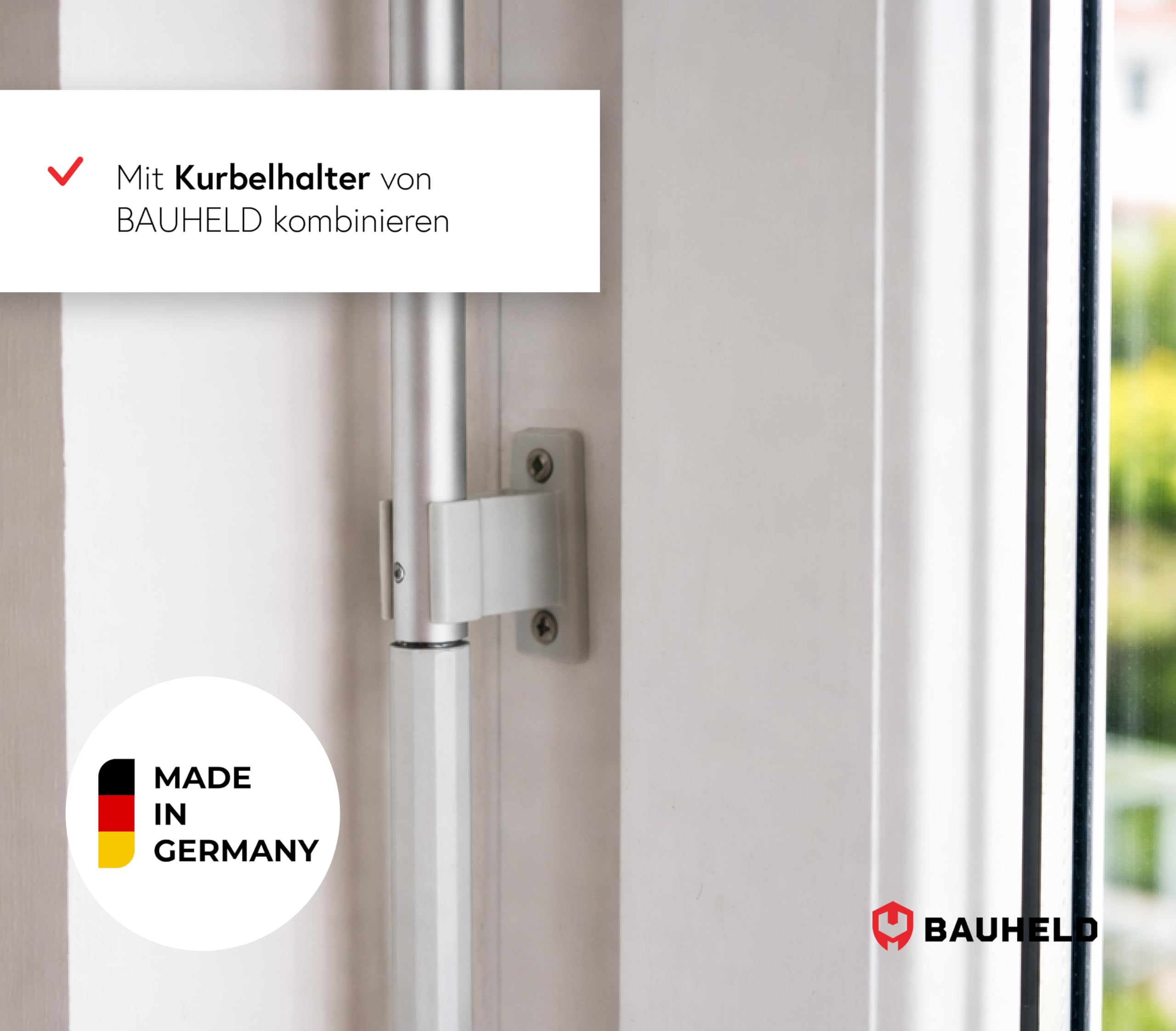 BAUHELD Kurbelstange für Rolladen 100cm [Made in Germany] - Hand-Kurbel für Gelenklager mit Ø11.9mm Zapfen - Rolladenkurbel aus rostfreiem Aluminium - Ergonomischer Handgriff - Grau - RAL7035
