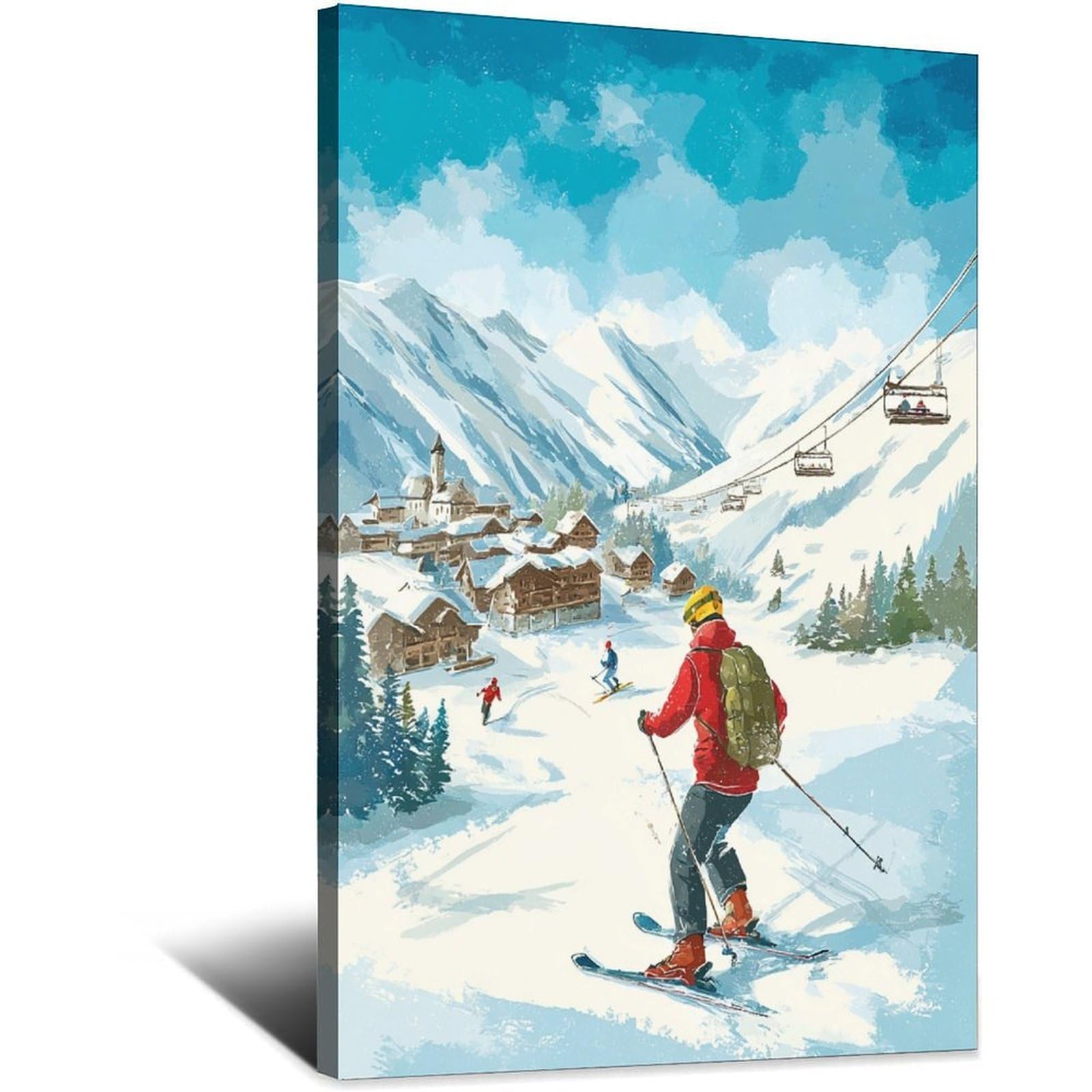 CFXNGA Obergurgl Austria Ski Posters 24x36inch(60x90cm) Vintage Watercolor Canvas Art