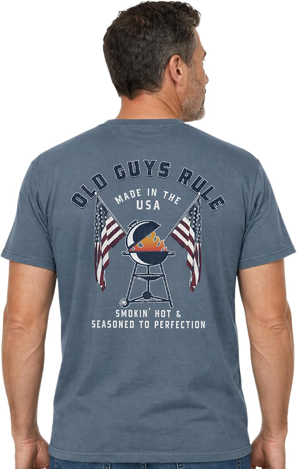 OLD GUYS RULE Men's Graphic T-Shirt, American BBQ - 4th of July, Memorial Day, Veteran's Day - Patriotic Tee for Grillmasters