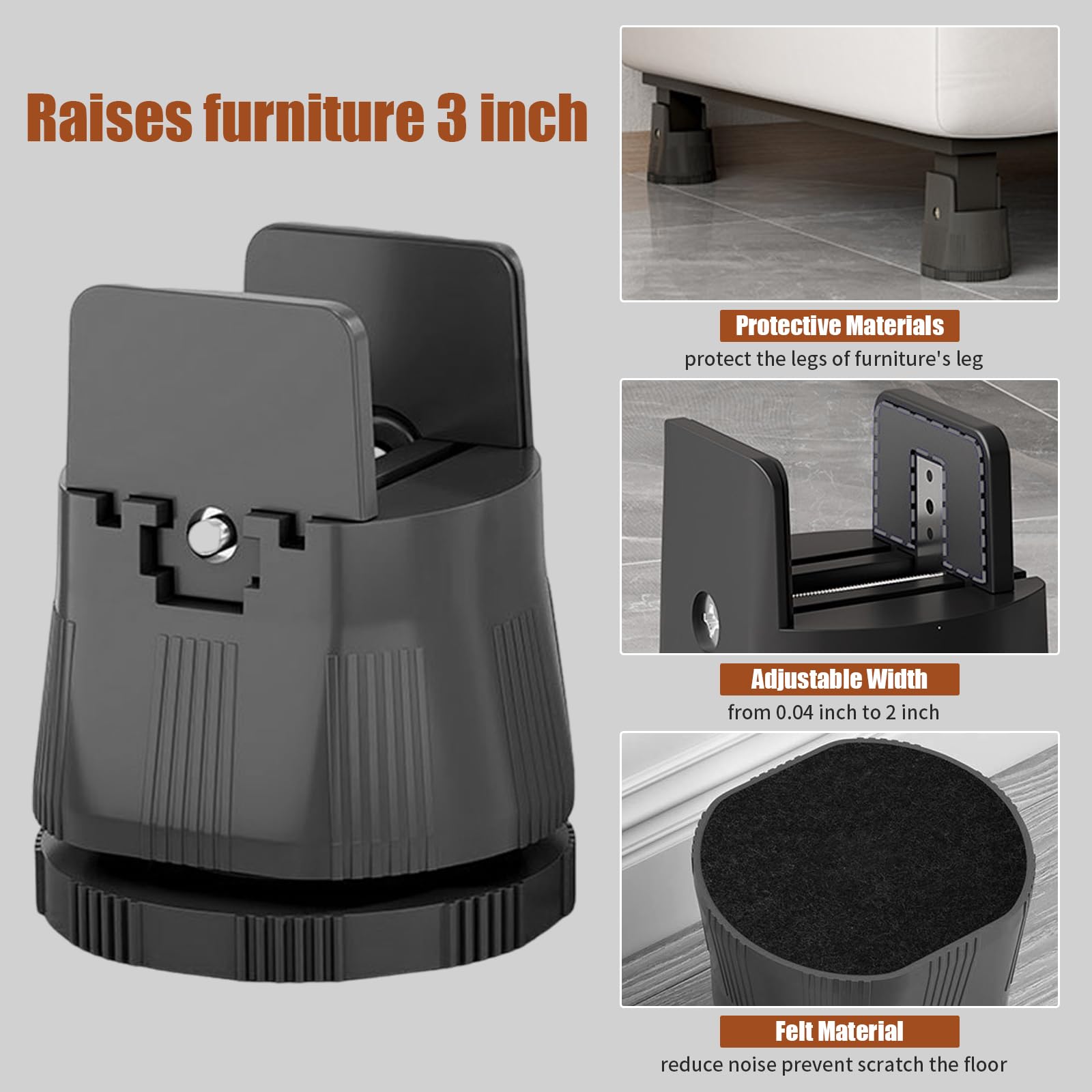 RCHYFEED Verstelbare Bedverhoging Meubelverhoging 5cm met Schroefklem, Stoelverhogingen Bedverhoger 2 inch Zware Belasting, 4 stuks Meubelverhogers voor 0,8-1,6 inch Breedte Vierkante & Ronde Stoelpoten, Zwart