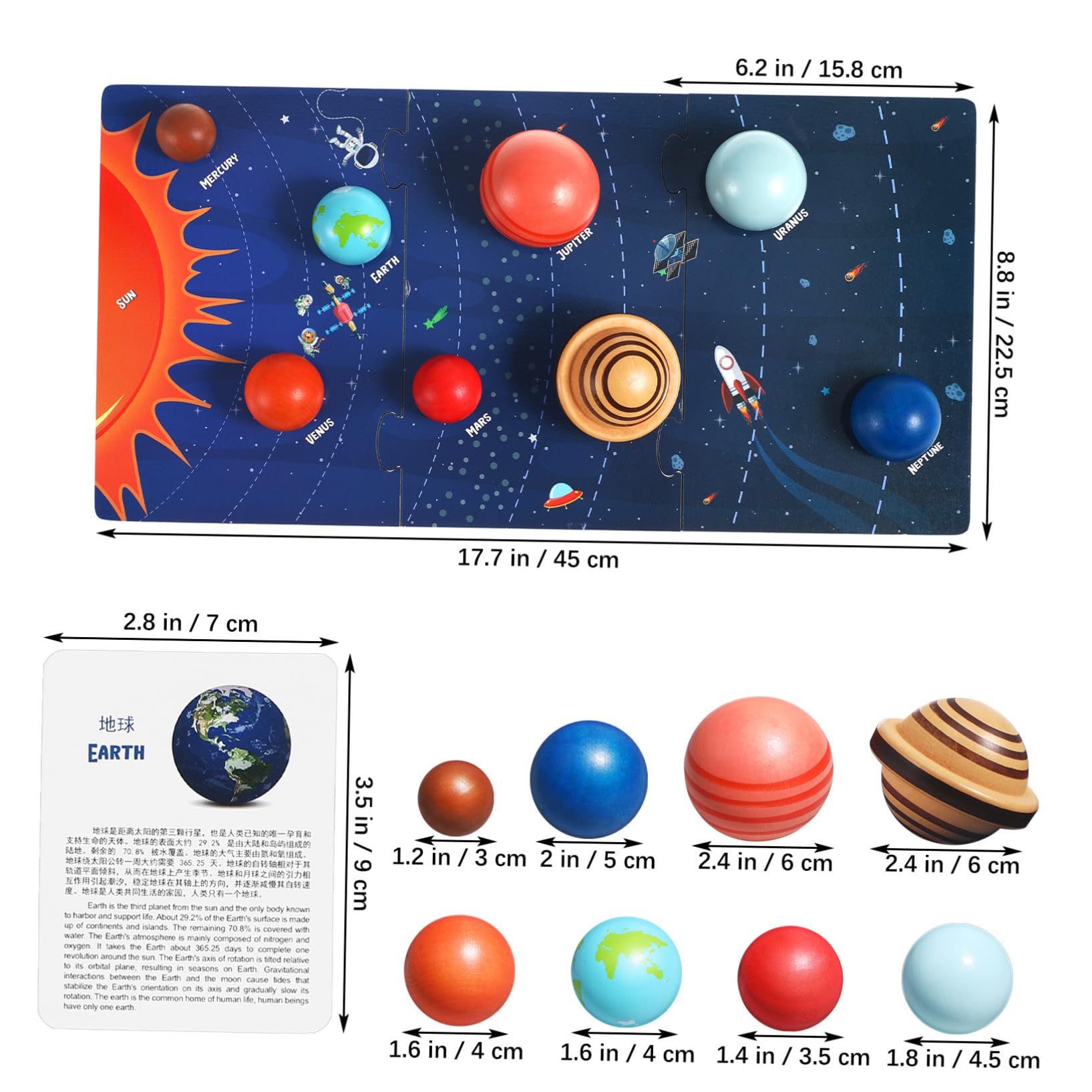 Abaodam Rompecabezas Superficie Lisa para Niños del Sistema Solar de Madera Modelo Educativo y Diseño Elaborado de Planetas Adecuado para Aprendizaje Espacial