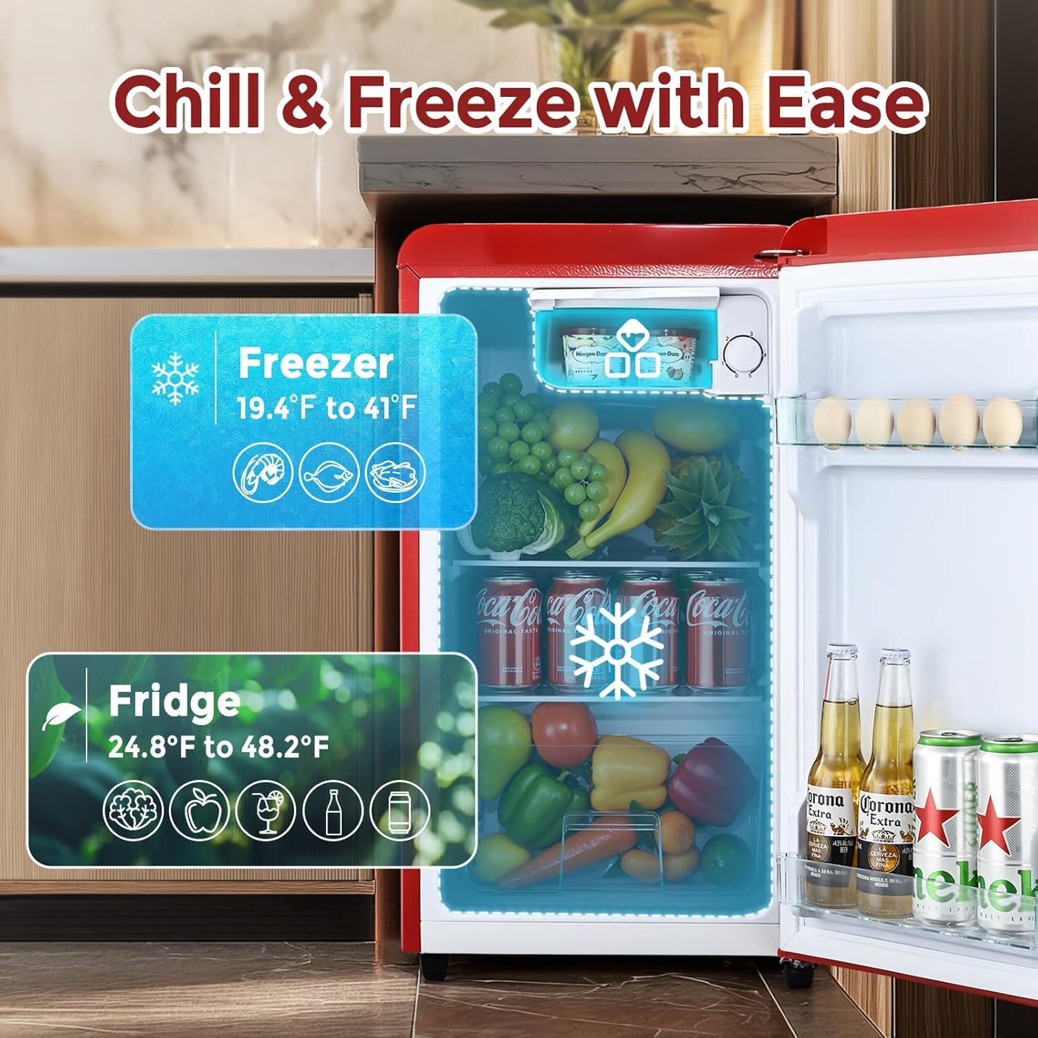 Cucina Magica Compact Single Door Refrigerator with Freezer, 2.7 Cu.Ft Mini Fridge for Kitchen, Apartment, Dorm, RV – Adjustable Shelves, Quiet Operation, R600a Cooling Technology (Red, 2.7) on Fridge.com