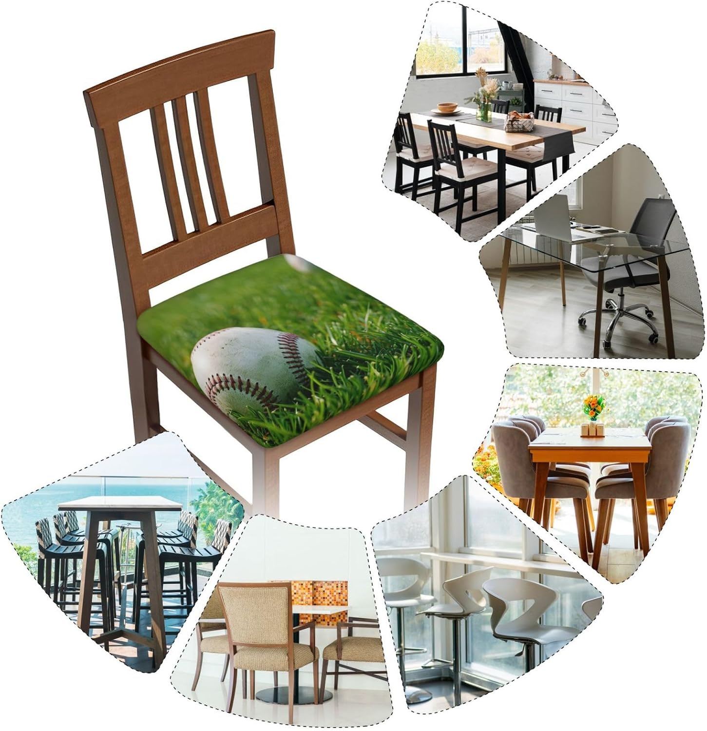 Grass Baseball Softball Print Square Cushion Covers 6 Pcs Set Elastic Non-Slip Seat Cushion Slipcovers Pet Furniture Protectors for Chair, Sofa