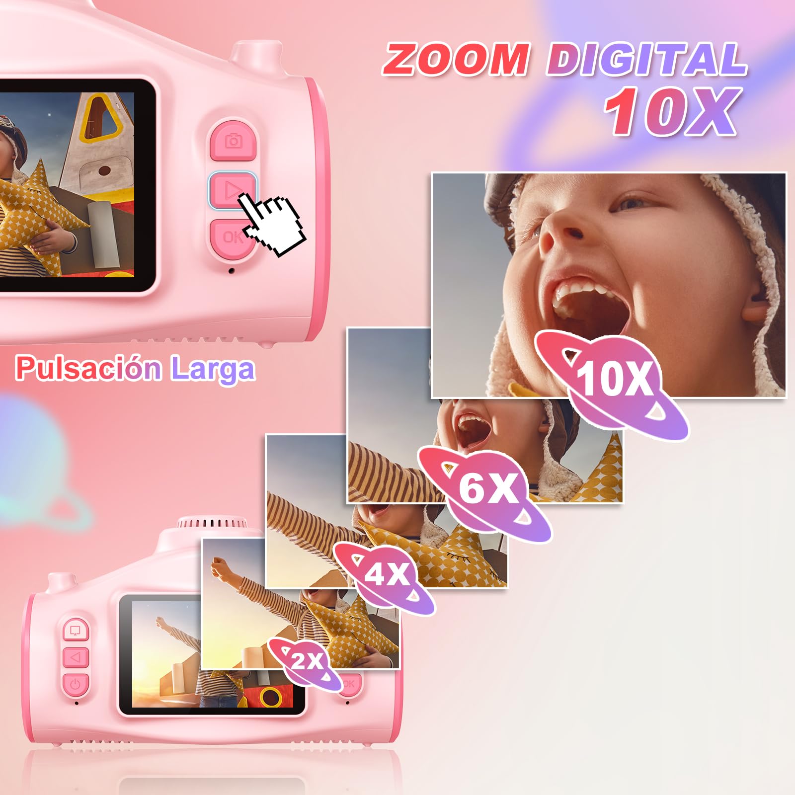 CHAKEYAKE Camara Fotos Infantil con Función de Proyección, 1080P Camara de Fotos para Niños con Trípode, Tarjeta SD 32G, Baterías 2500 mAh, Regalo para Niñas y Niños 3 4 5 6 7 8 9 10 11 12 Años-Rosa