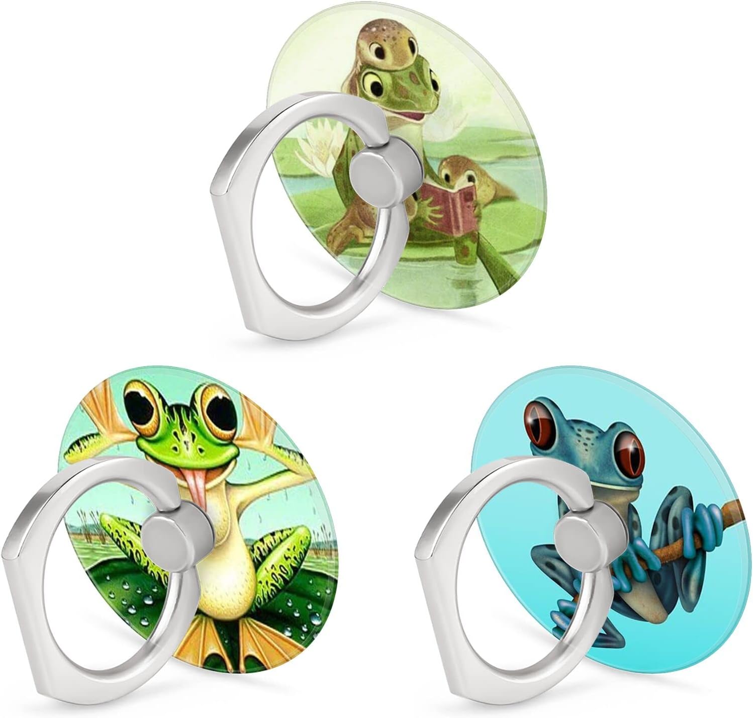 3 Pack Cell Phone Ring Holder Grip, Finger Ring Kickstand Stand for Phone and Case [360 Degree Rotation] [Pattern Frog] Ring Holder