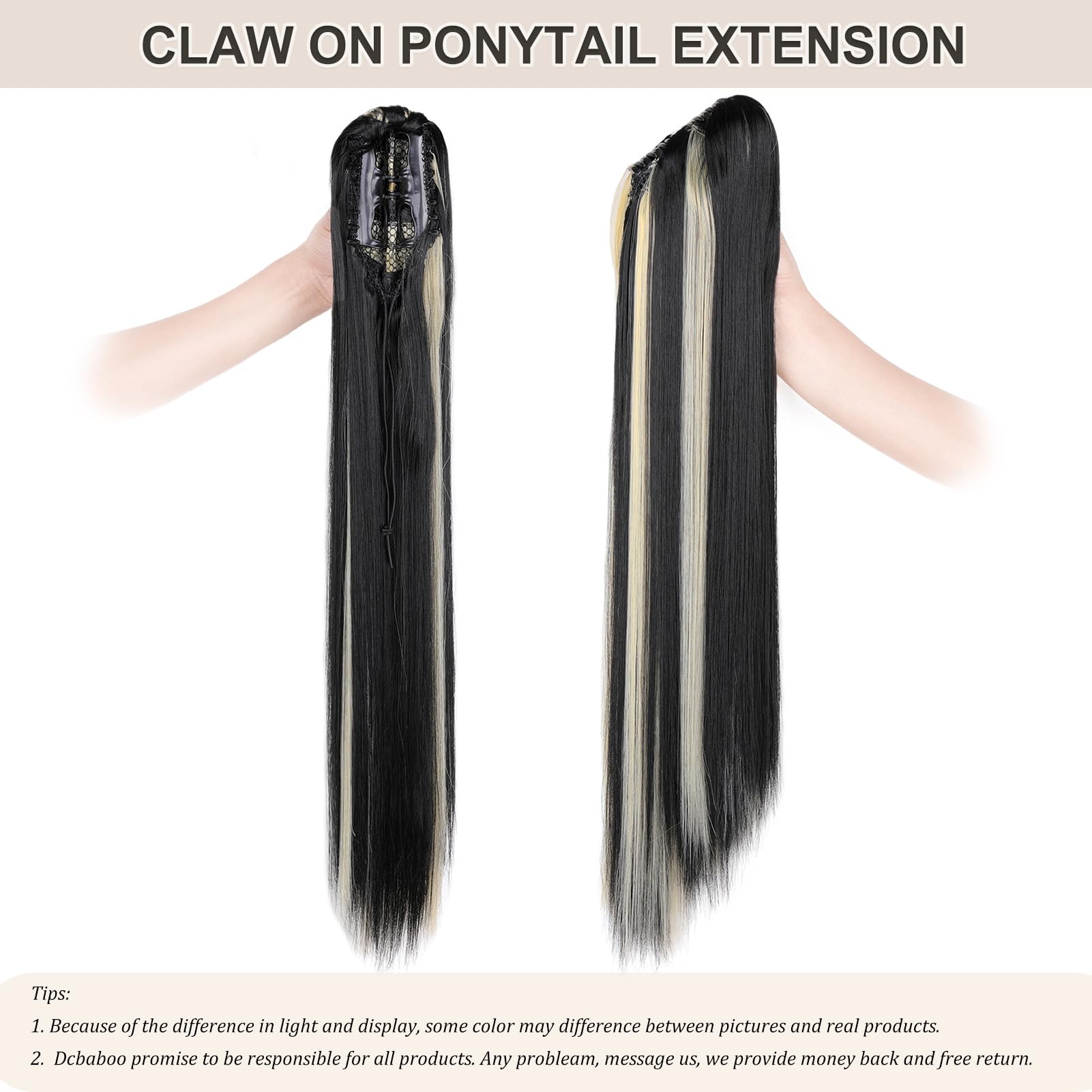 Dcbaboo 22inch Claw Clip in Ponytail Hair Extensions, Synthetic, Straight & Wavy, Natural, One Piece, 130g - Image 4