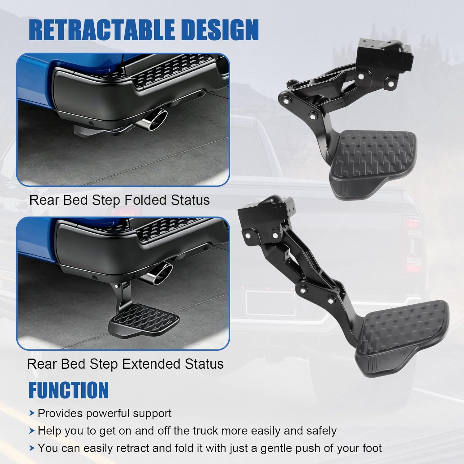 Retractable Rear Bed Step Compatible with 2024-2026 Dodge Ram 1500