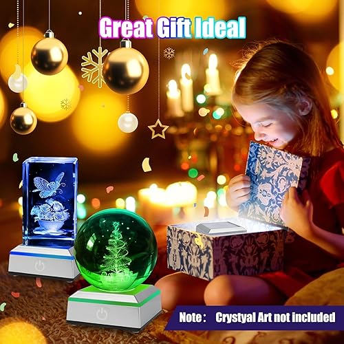 Miniatura 6 de EEEKit Base de exhibición de luz LED de 2 piezas para arte de cristal 3D, 6 colores cuadrados cuadrados esféricos esféricos espectáculo bola de