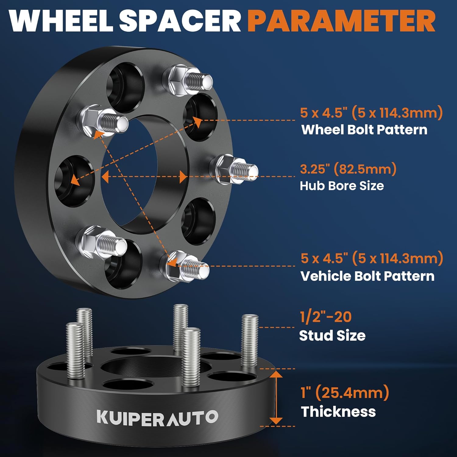 5x4.5 Wheel Spacers, 1 inch 5X114.3mm Forged Wheel Adapters Compatible for 1987-2006 Jeep Wrangler, Compatible for 1994-2014 Ford Mustang, 1/2"-20 Studs 82.5mm Center Bore 4PCS Black
