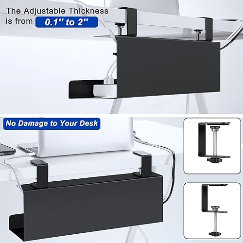 Miniatura 3 de ZhiYo Bandeja de acero para organizar cables de 15.8 pulgadas debajo del escritorio, bandeja de cables XL con abrazadera debajo de la mesa,