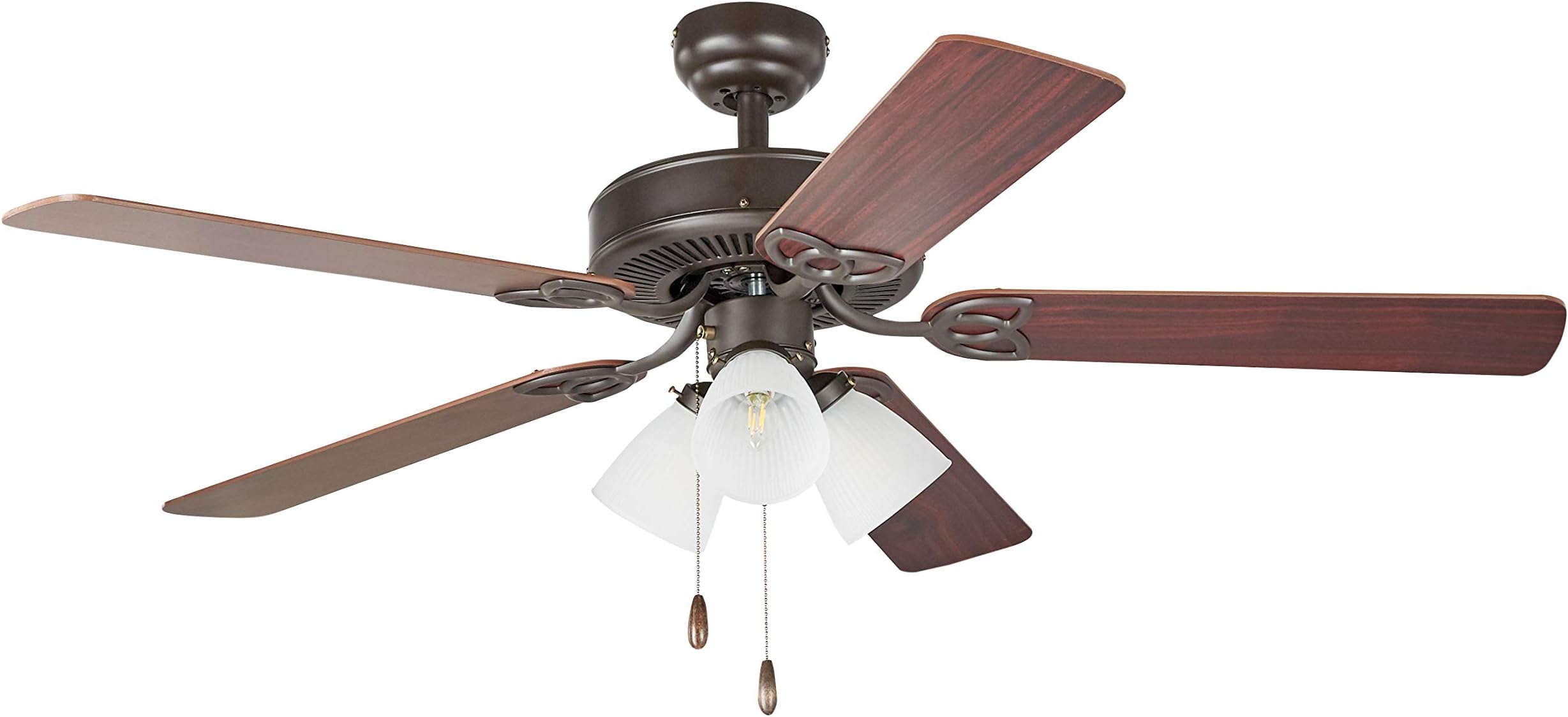Amazon Basics 52-Inch Ceiling Fan - Includes Three Candelabra Base LED Light Bulbs Kit, Five Reversible Blades, Oil-Rubbed Bronze Finish