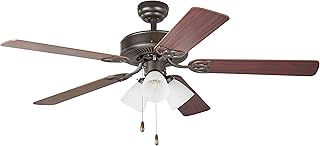 Amazon Basics 52-Inch Ceiling Fan - Includes LED Light Kit with Three Candelabra Base LED Light Bulbs - Five Reversible Bl...