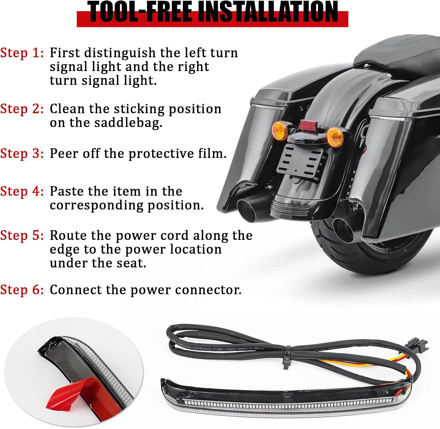 PSLER Motorcycle Saddlebag Tail Light LED Running Brake Sequential Turn Signal Lamp for Touring Street Glide Road Glide Electra Glide Road King FLHR CVO 2014-2025