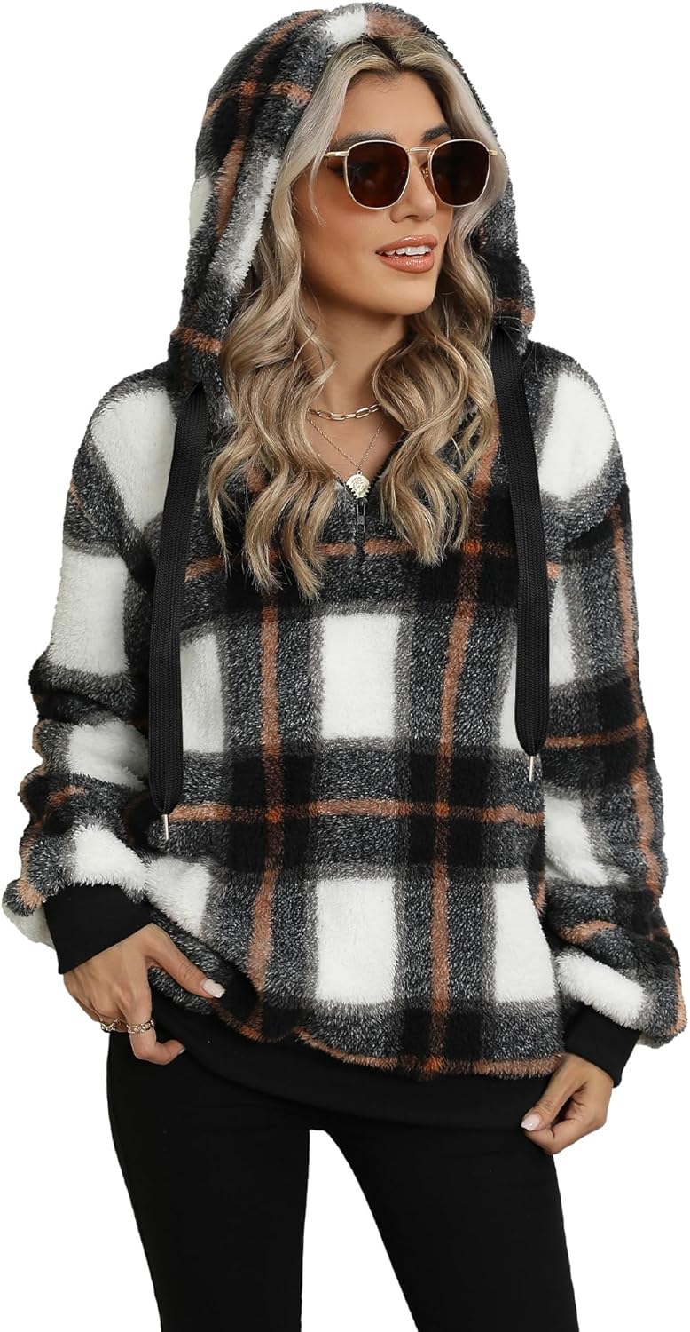 Yanekop Womens Fuzzy Fleece Pullover Oversized Sherpa Jacket Half Zip Pullover Sweaters Winter Faux Fur Jacket Coat - Image 5