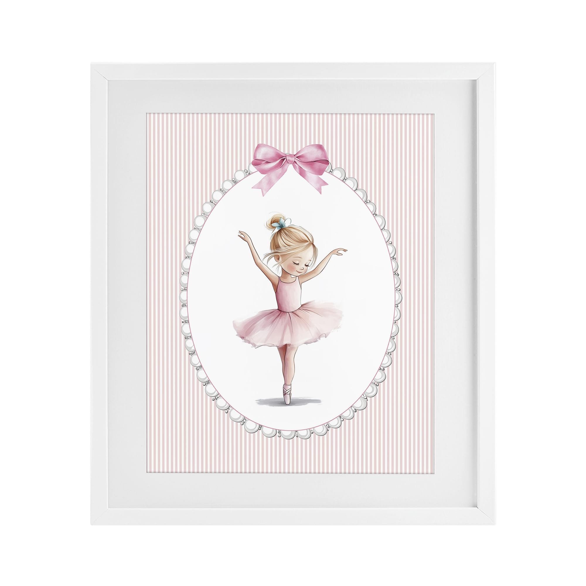 Stupell Industries Coastal White (Textured) 'Dance Pink Ballerina'| Framed Print Under Glass