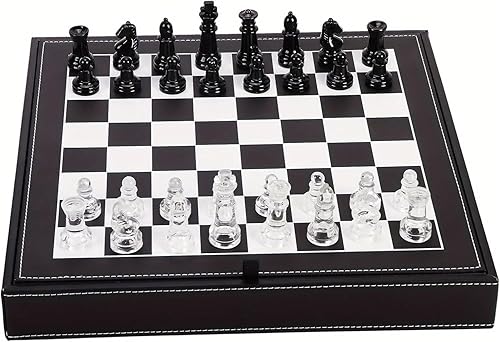 Miniatura 3 de Juego de ajedrez de cristal de lujo para adultos, 2 reinas adicionales, estuche de almacenamiento de cuero premium con tablero de ajedrez de 13.2