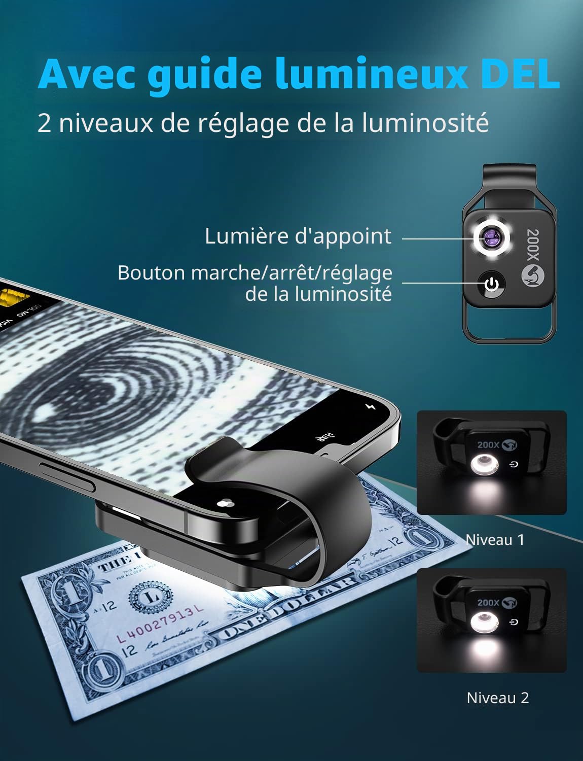 APEXEL Microscope à Clipser pour téléphone, 200 microscopes de téléphone avec Lames de Microscope pour Que Les Enfants puissent Explorer Micworld (Noir)