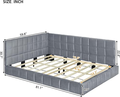 Miniatura 17 de SOFTSEA Marco de sofá cama simple para sala de estar, sofá cama tapizado de tamaño matrimonial con colchón de funda de lino, respaldo y Beige,Beige