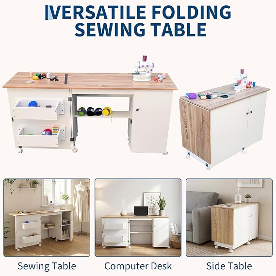 63 x 19 x 29.5 Folding Sewing Table with Storage,Sewing Machine Table