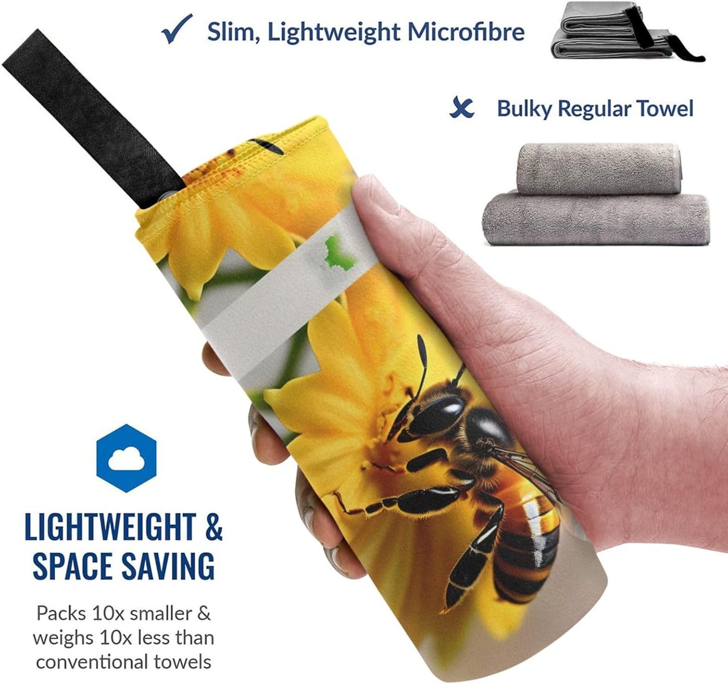 Honey Bee and Flower Quick Drying Bath Towel,Microfibre Soft Large Bath Towel,Highly Absorbent Dry Quickly Bath Sheet