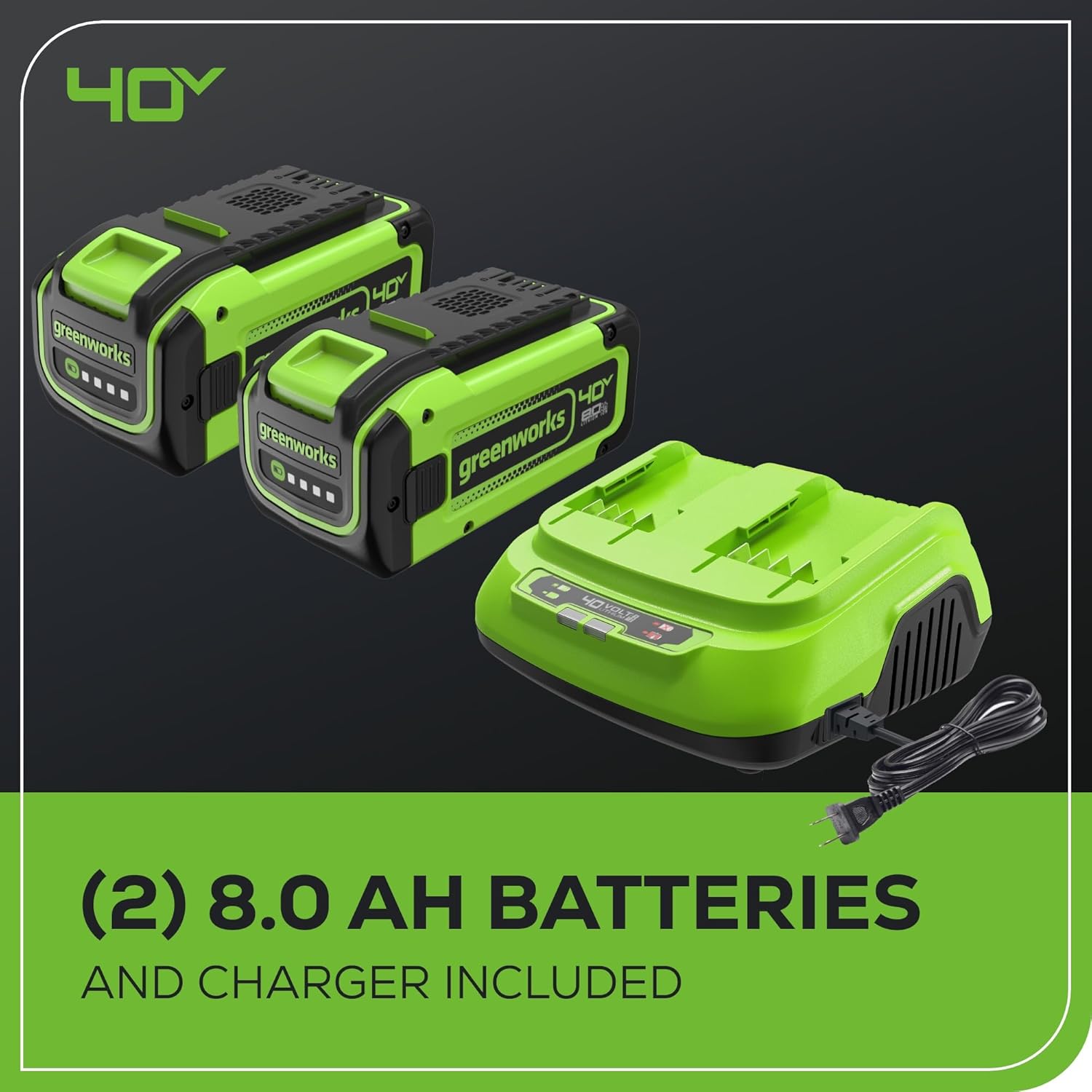 Greenworks 40V (175 MPH / 710 CFM) Dual Port Cordless Brushless Backpack Leaf Blower, (2) 8.0Ah Battery and Charger Included