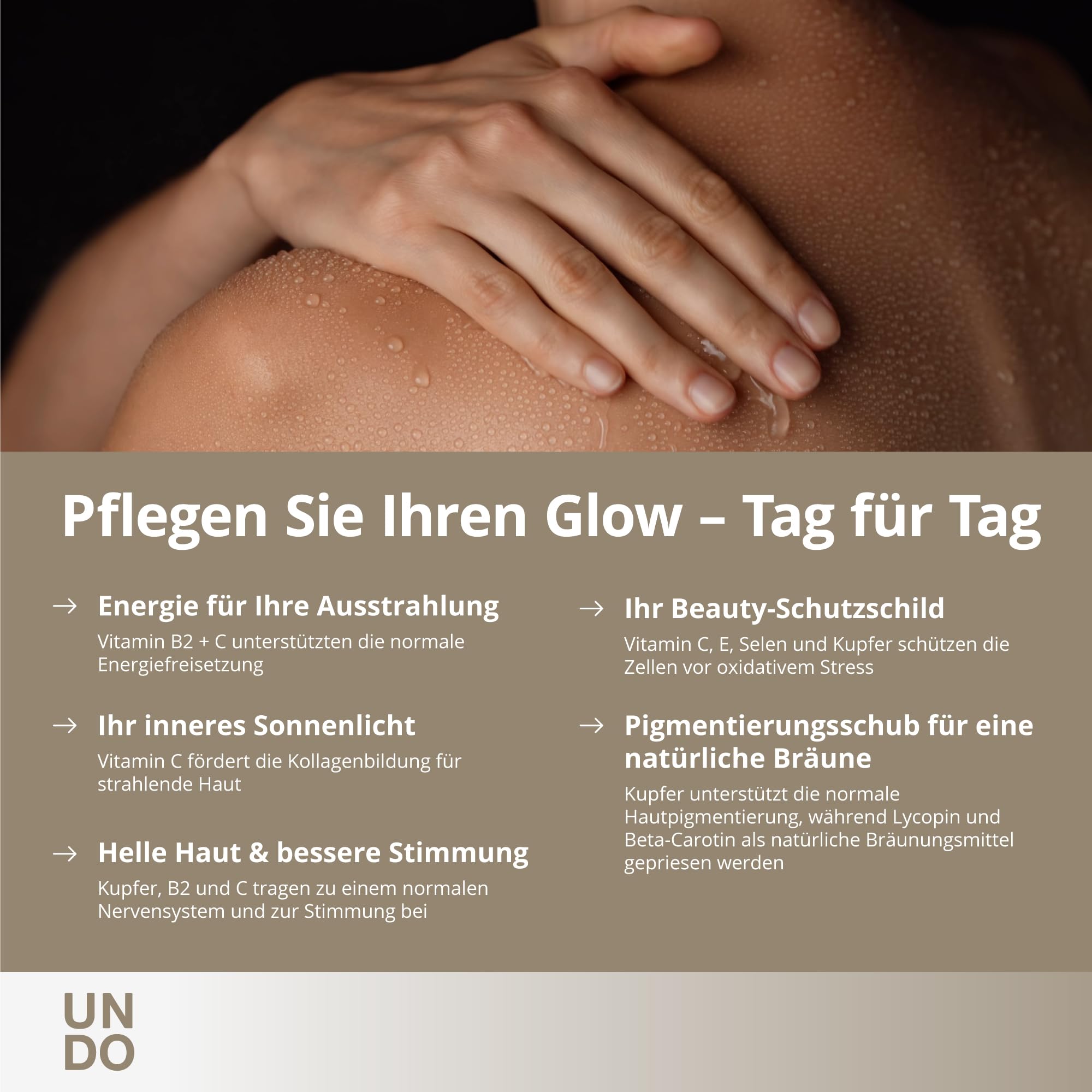 Sensilab Undo Bronzan Bräunungsbeschleuniger, Bräunungskapseln – Beta Carotin, Hyaluronsäure, Lycopin, Kupfer, Selen für Strahlende und Hydratisierte Haut – 60 Carotin Kapseln für 60 Tage
