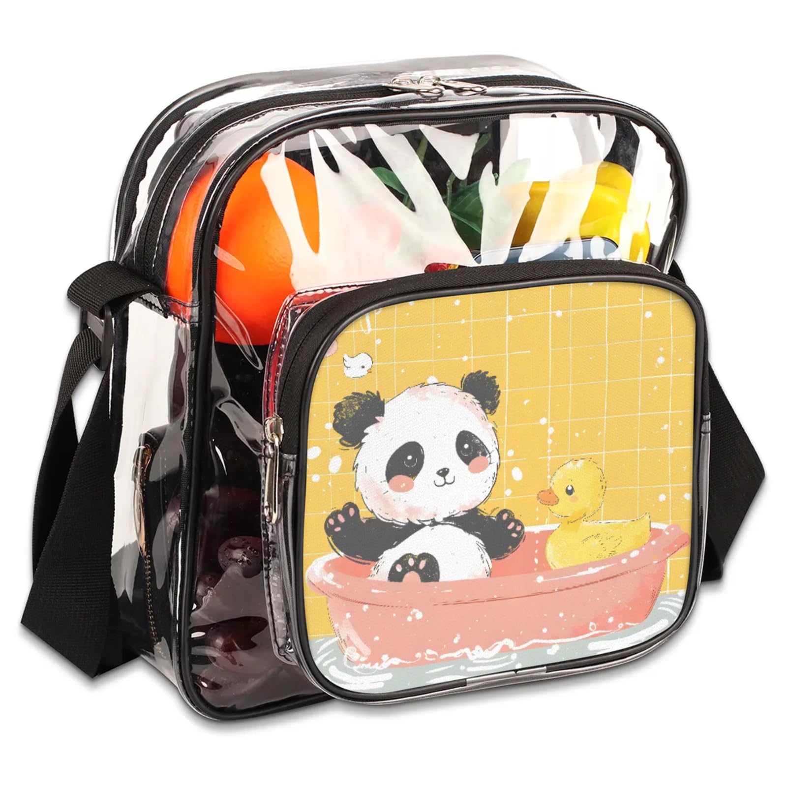 Clear Crossbody Bag Stadium Approved Panda Duck Bathe Transparent Bag for Festivals, Sports Events, Concerts,Beach Bag for Women Men Clear Purse with Front Pocket Messenger Bag with Adjustable Strap