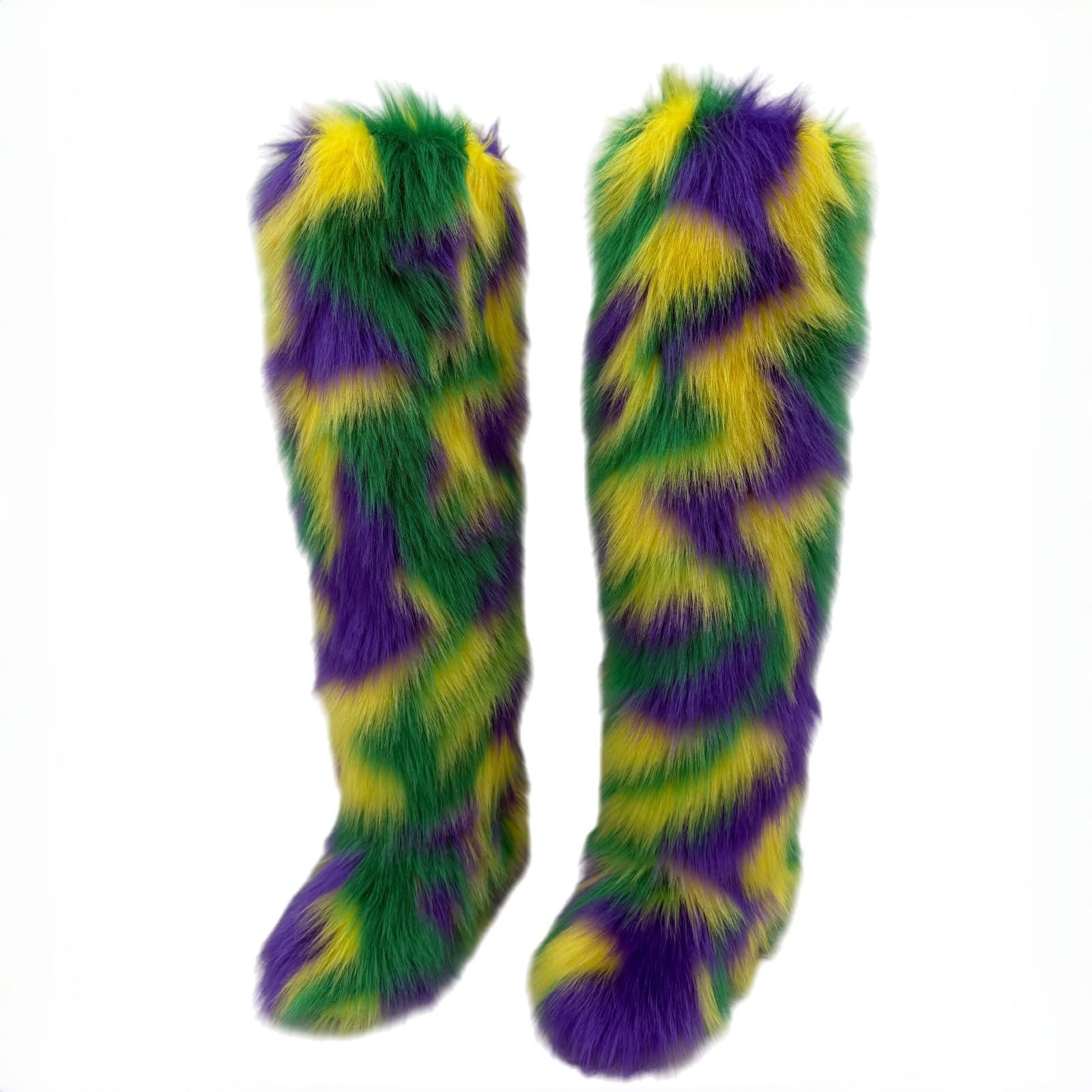 Black Thigh High Fur Boots, Over the Knee Fluffy High Boots, Tall Furry shoes for Women