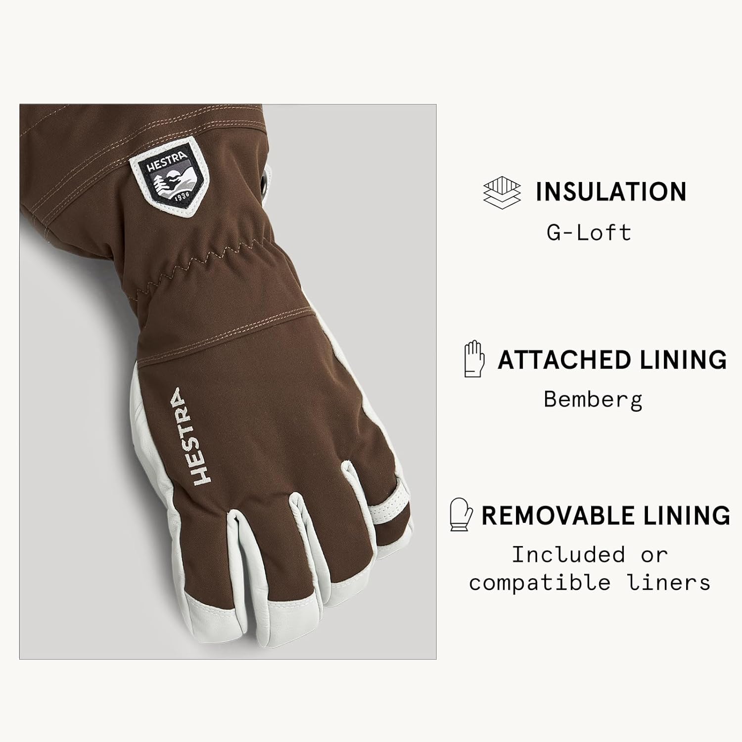 Hestra Army Leather Heli Ski Glove, 5-Finger Snow Glove for Skiing & Snowboarding for Men & Women