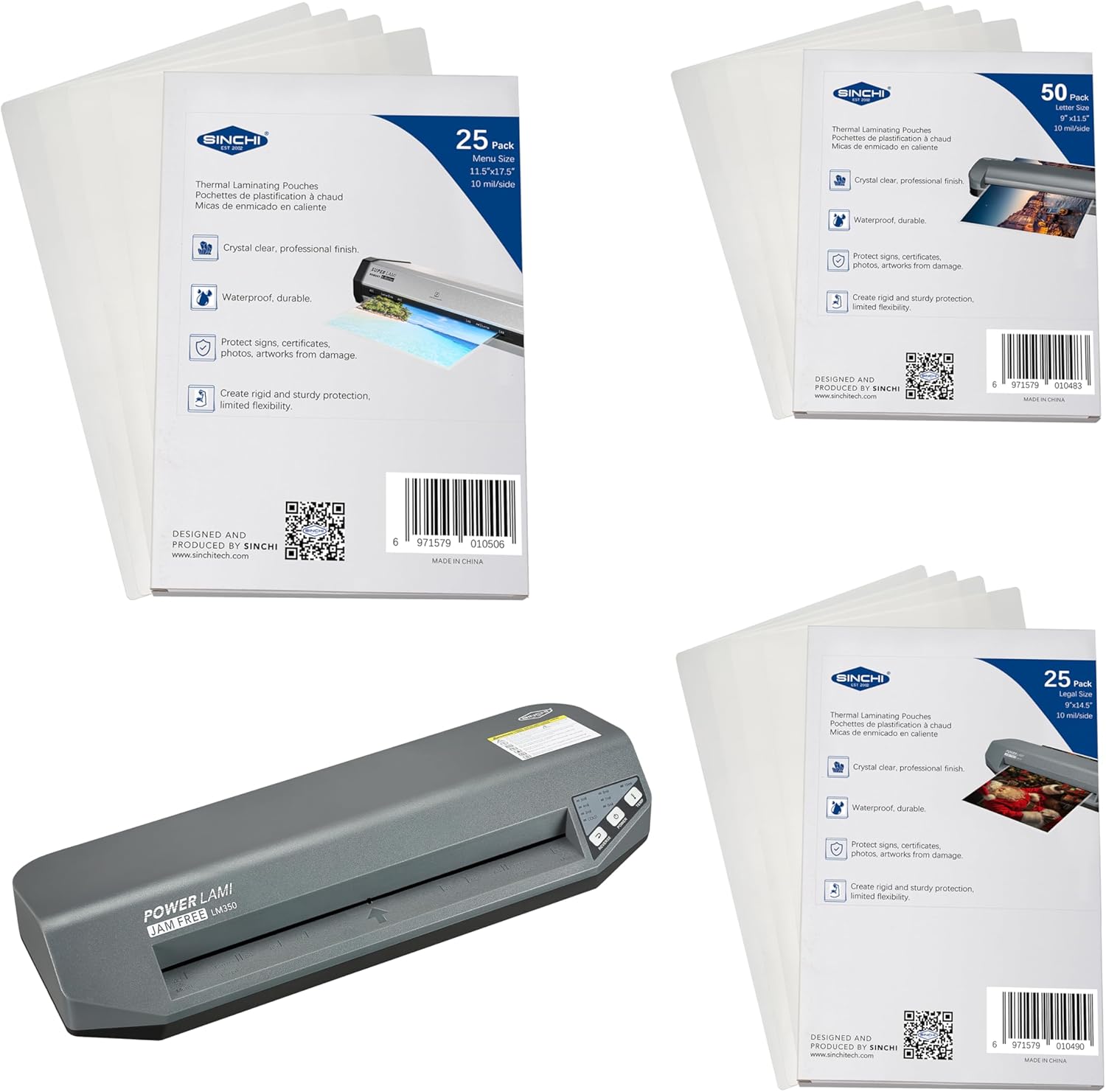 SINCHI Never Jam, 48-Second Warm-up, 3-10 mil, 13" Laminator & 10 mil Laminating Sheets in Letter Size, Legal Size, and Menu Size