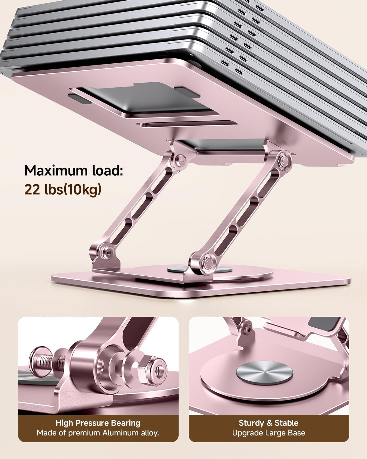 MCHOSE Laptop Stand for Desk, Ergonomic Laptop Riser with 360° Rotating Base, Foldable Notebook Computer Holder Stand Compatible with MacBook Air Pro, Dell XPS, More 10-15" Laptops, Pink