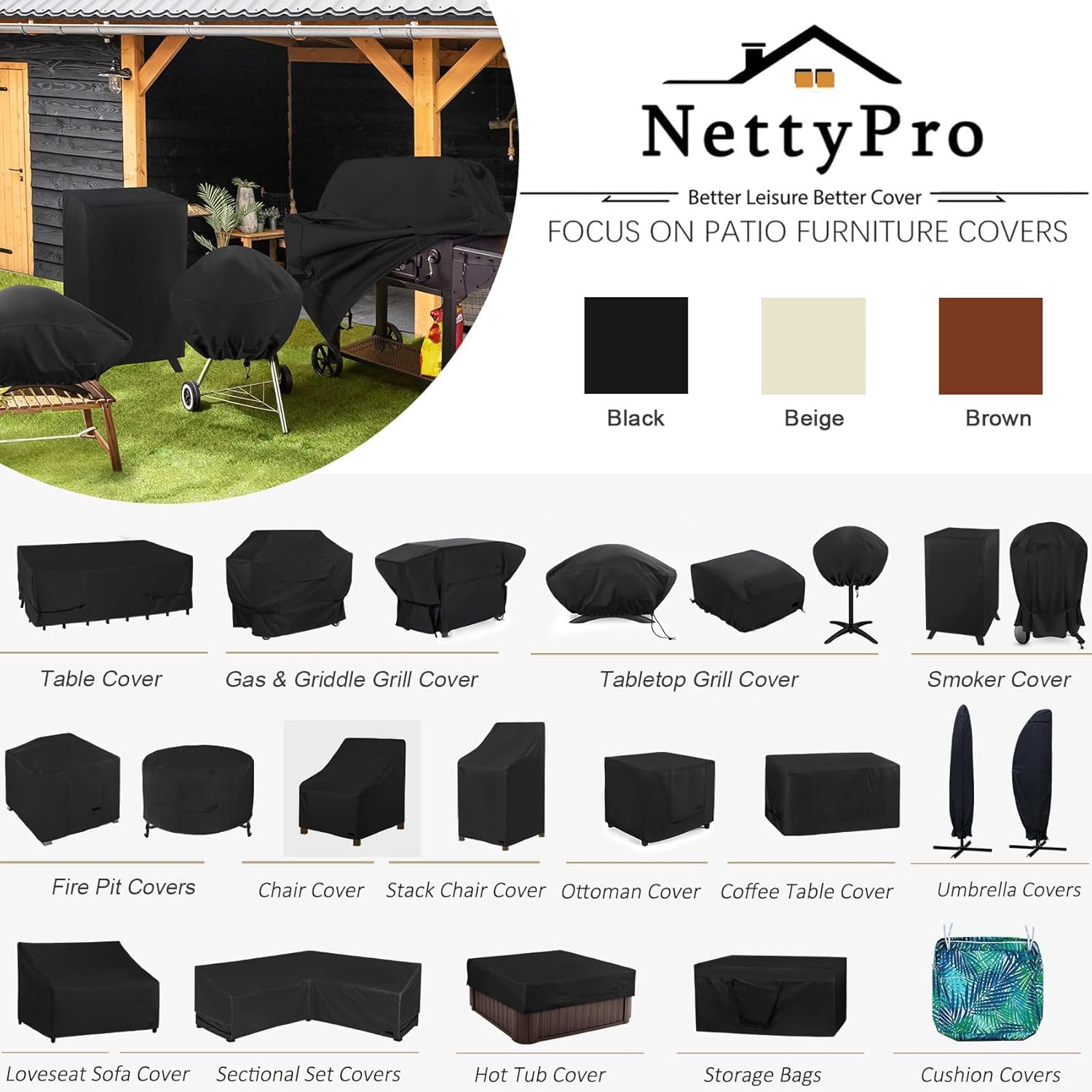 NettyPro Hot Tub Cover Protector Waterproof Outdoor SPA Cover Cap for Rectangular Hot Tub, 84 x 65 inch, Black