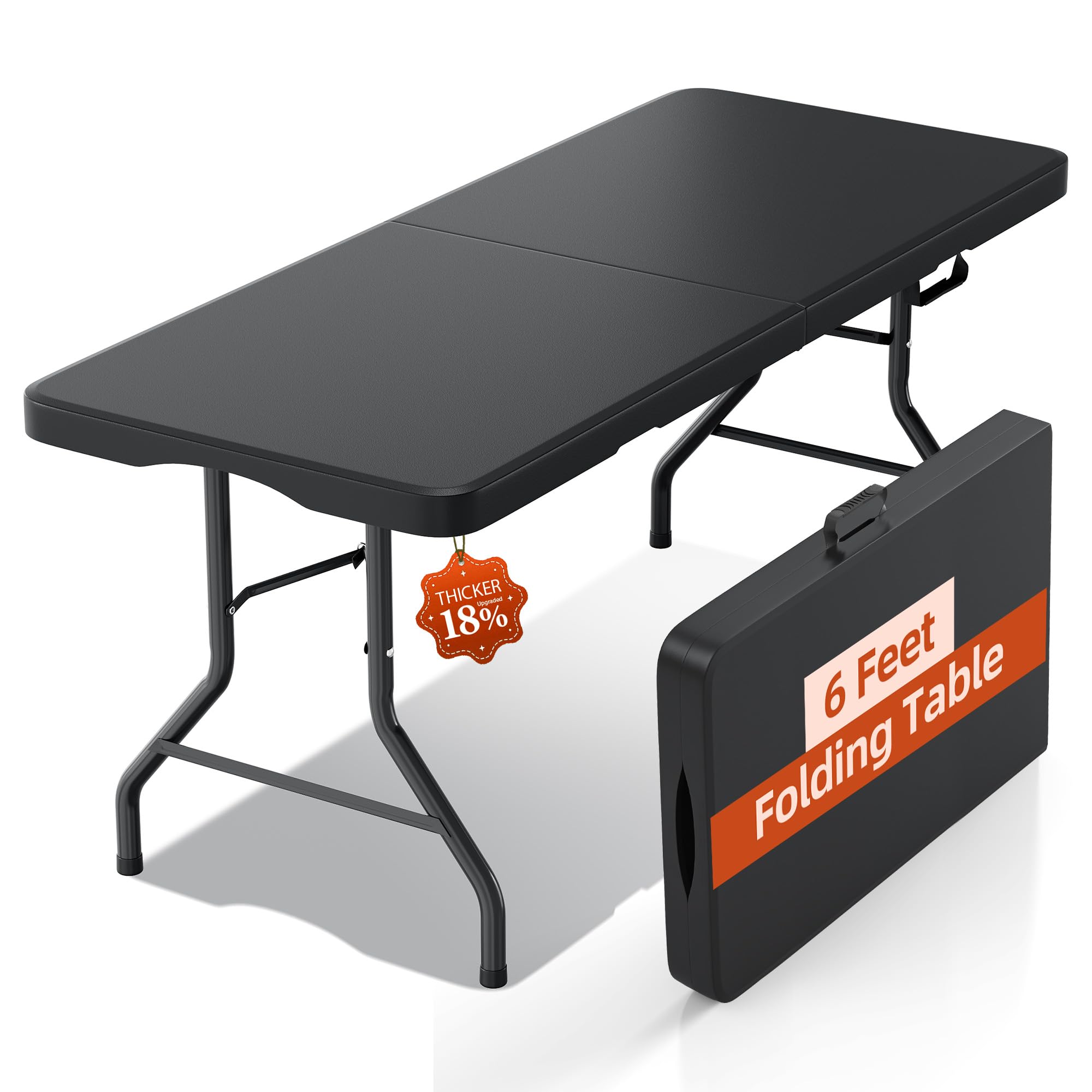 Photo 1 of ** SCRAPES/DIRT**6FT Folding Table with Carrying Handle: Upgrade Thickened Heavy Duty Portable Foldable Table | Perfect Plastic Tables for Party, Dining, Wedding, Events, Picnic Indoor, Outdoor, Camping, Utility Black