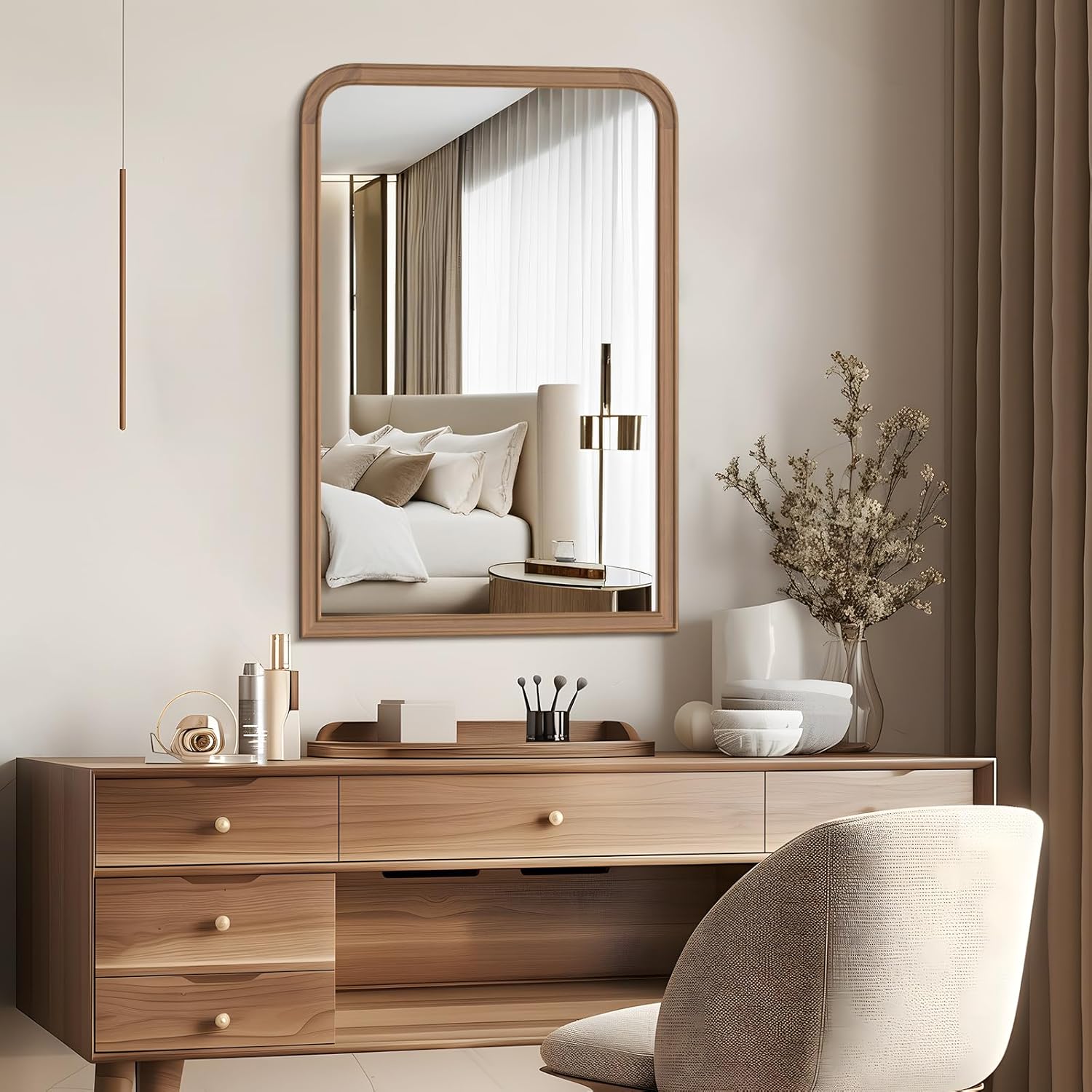 WallBeyond Wood Bathroom Mirrors for Wall Mounted, 24" x 36" Rustic Wood Frame Wall Mirrors Decorative for Living Room or Bedroom Vanity Mirror, Honey-Colored